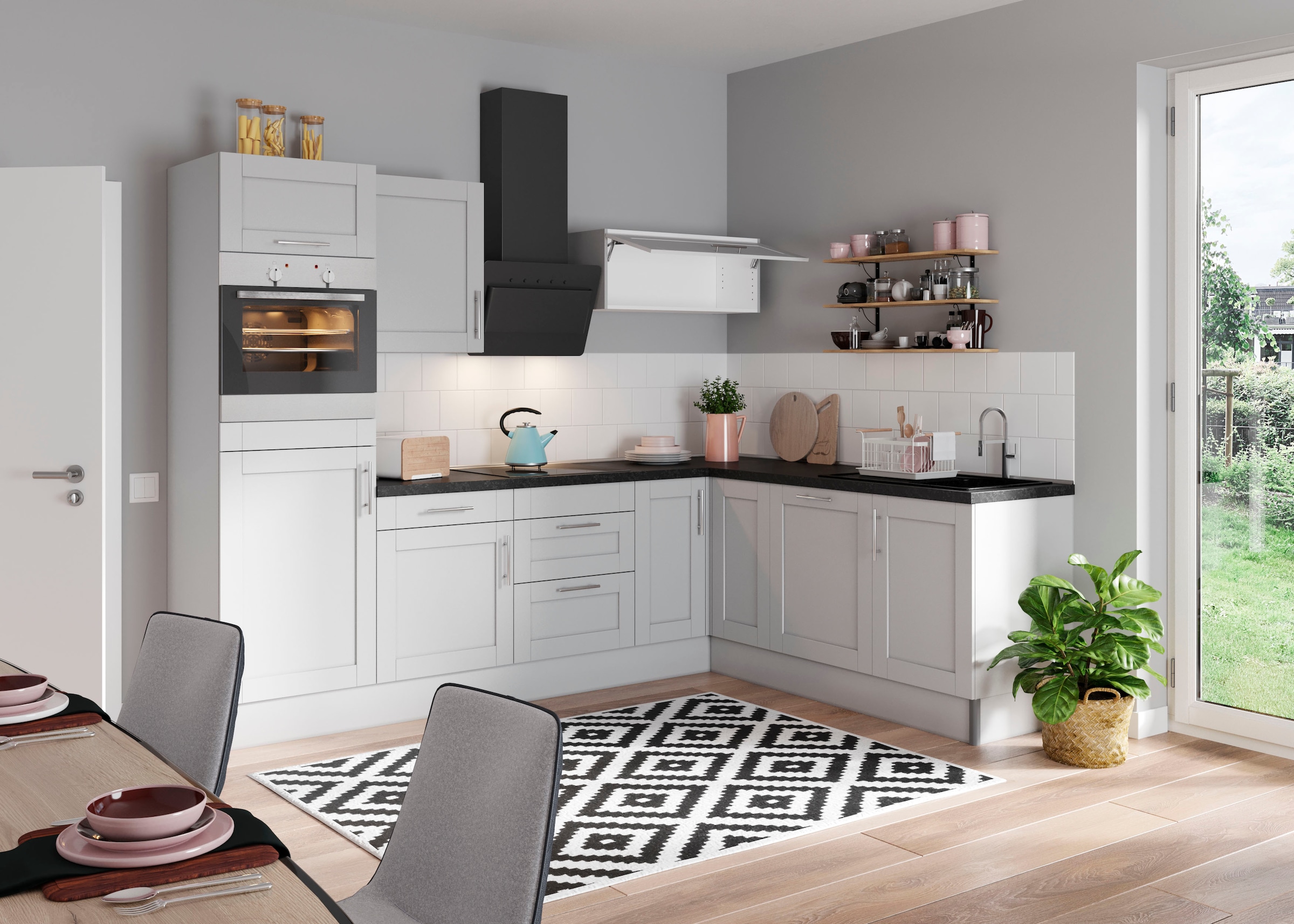 KOCHSTATION Küche »KS-Ahus« 200 x 270 cm breit, wahlweise mit E-Geräten, Soft Close Funktion
