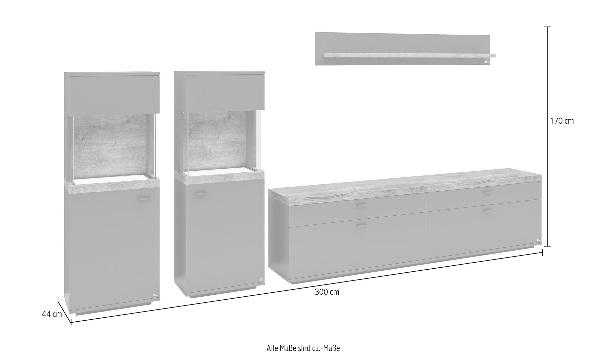 ca.330cm Fronten set in weiß by oder 4-teilig grau, | BAUR one »Lancaster«, Breite Musterring mit Wohnwand kaufen