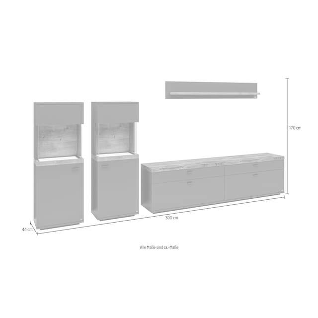 set one by Musterring Wohnwand »Lancaster«, 4-teilig mit Fronten in weiß  oder grau, Breite ca.330cm kaufen | BAUR