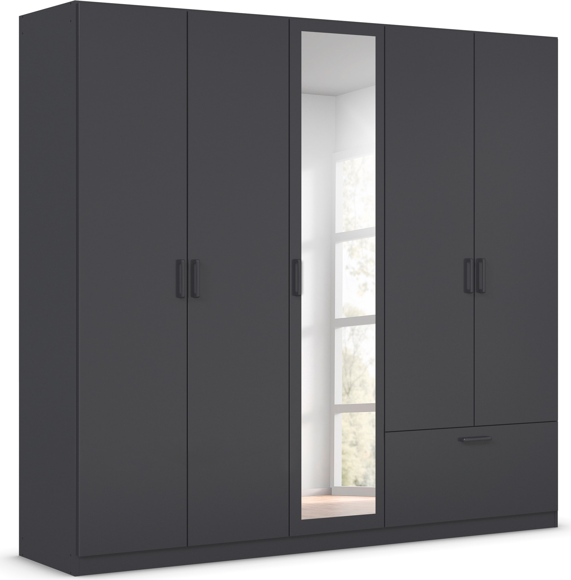 rauch Drehtürenschrank »Kleiderschrank Schrank Garderobe Wäscheschrank BARI mit Spiegel«, mit Schubasten außen, moderner Griff in Graumetallic MADE IN GERMANY
