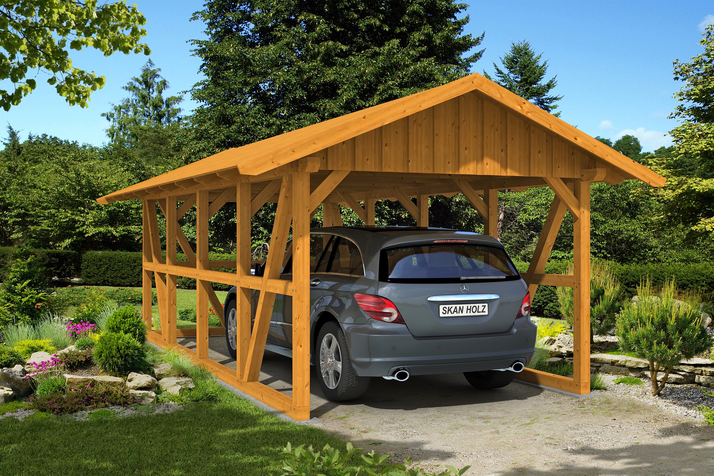 Skanholz Einzelcarport »Schwarzwald«, 300 cm, Eiche hell, mit Dachschalung