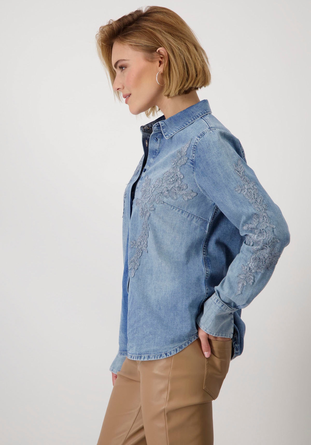Monari Jeansbluse, mit Stickerei