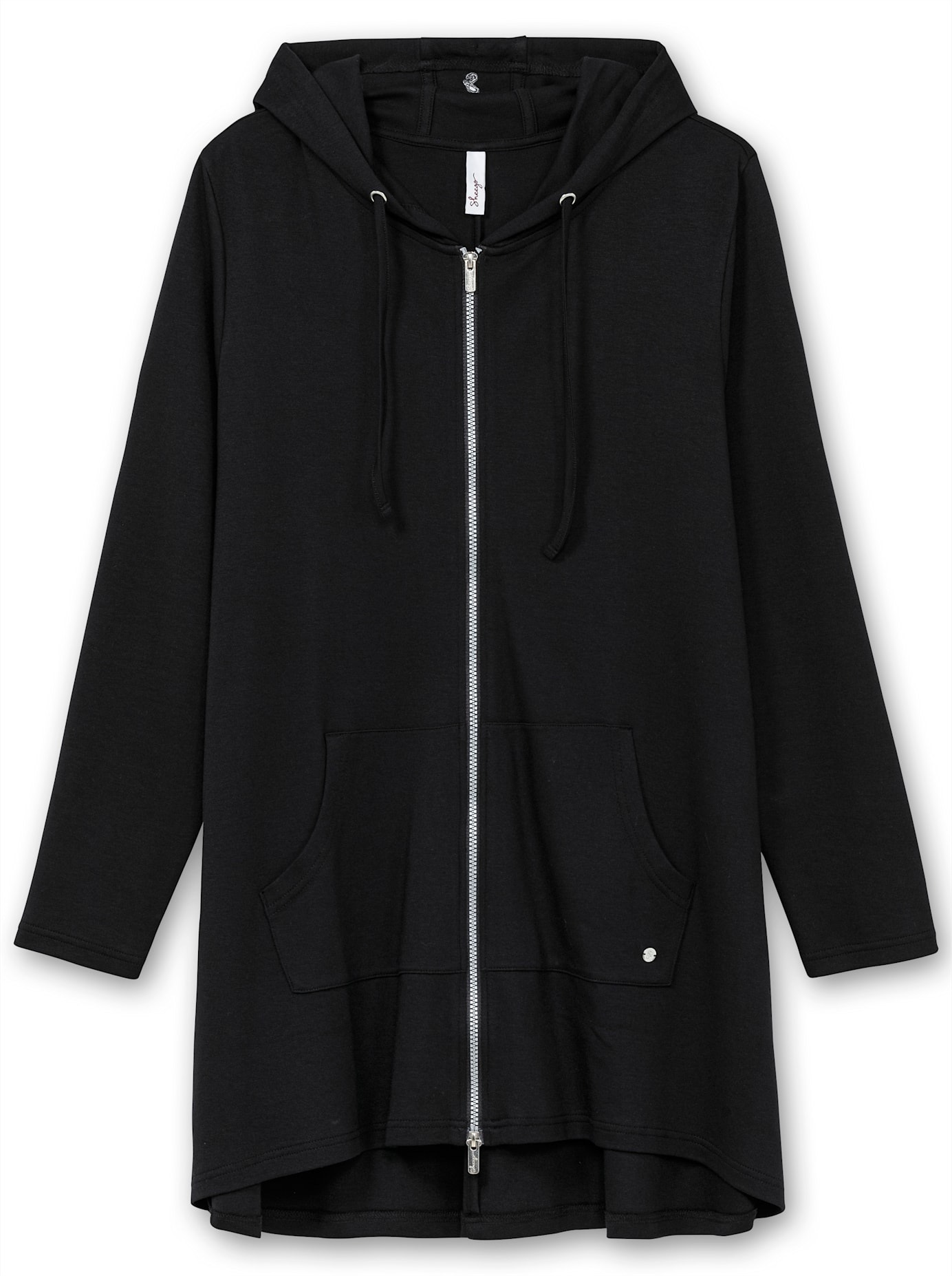 Shirtjacke SHEEGO "Sweatjacke", Damen, Gr. 44/46, schwarz, 50% Baumwolle, 50% Modal, unifarben, Shirts Shirtjacke 3