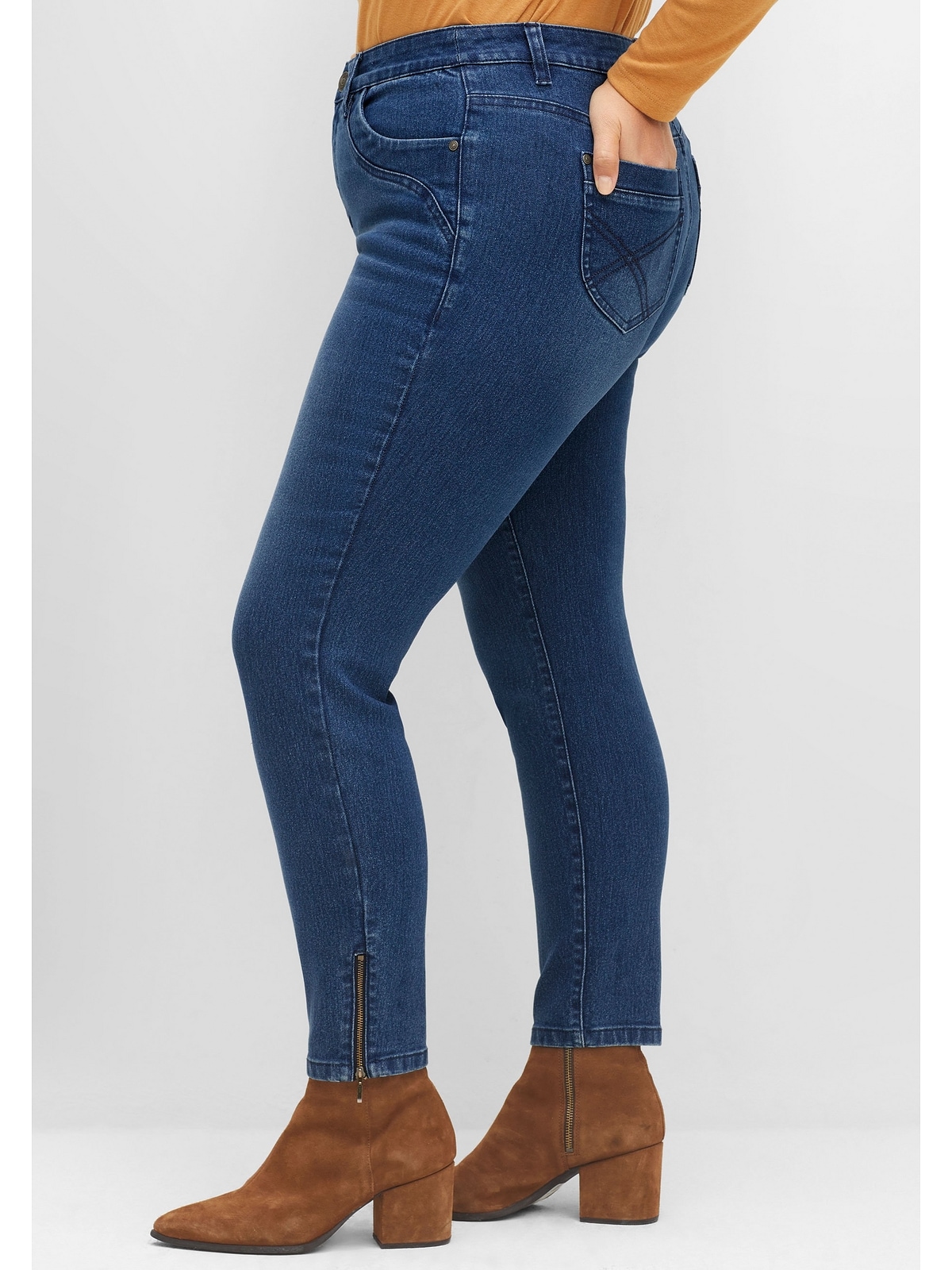 am online Größen«, »Große BAUR Stretch-Jeans Sheego kaufen Zippern Saumabschluss mit |