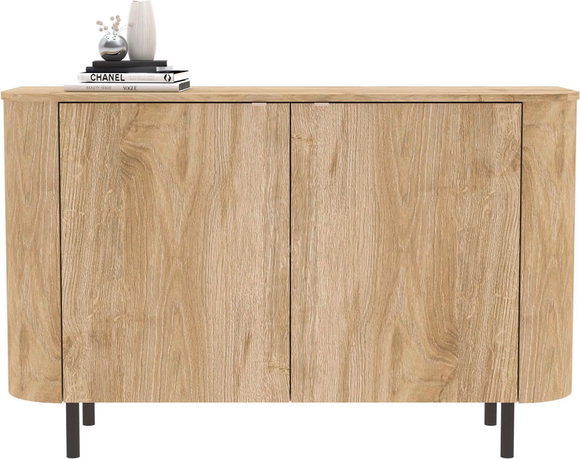 Home affaire Sideboard »Murano, 131 cm breit, 2 Türen, Anrichte, Kommode, Stauraumschrank« Formgebogenes MDF, Stirnseiten mit Rundung, Füße und Griffe aus Metall