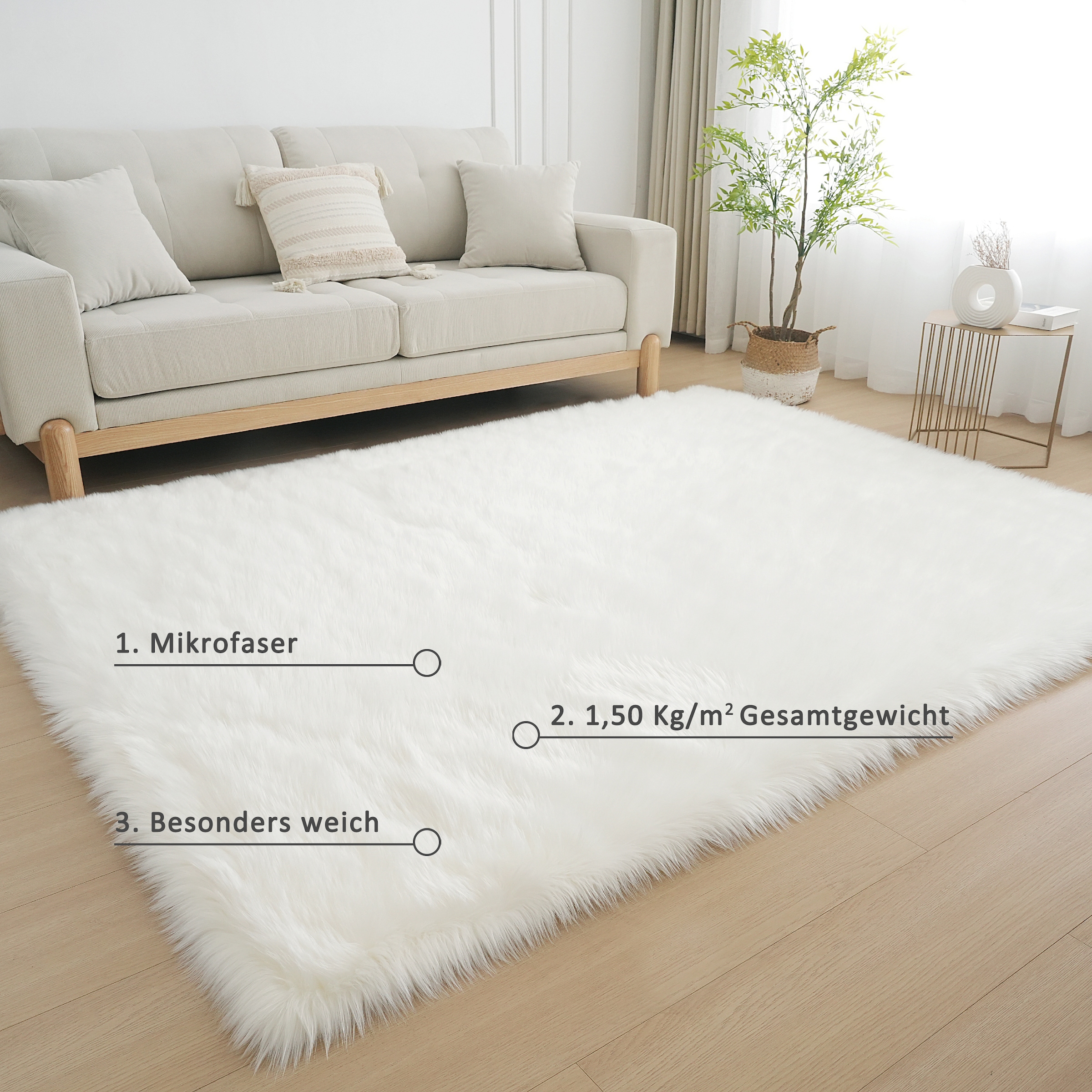 my home Fellteppich »Dena, Hochflor Teppiche, kuschelig weich«, rechteckig, 60 mm Höhe, Kunstfell, Uni-Farben, Wohnzimmer, Schlafzimmer, Esszimmer