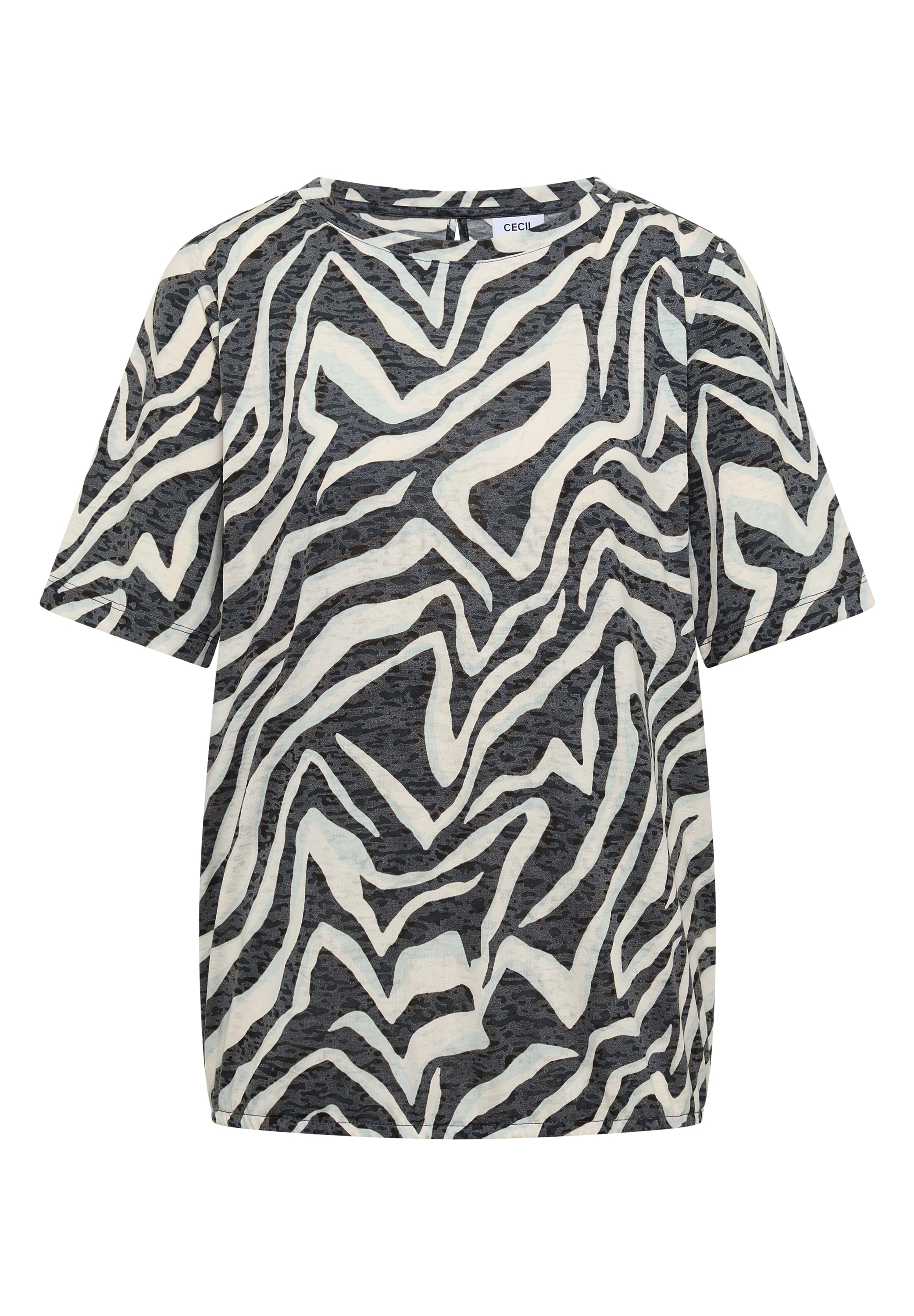 Cecil Print-Shirt Ausbrenner-Optik, elastischer Saum, Viskosemix