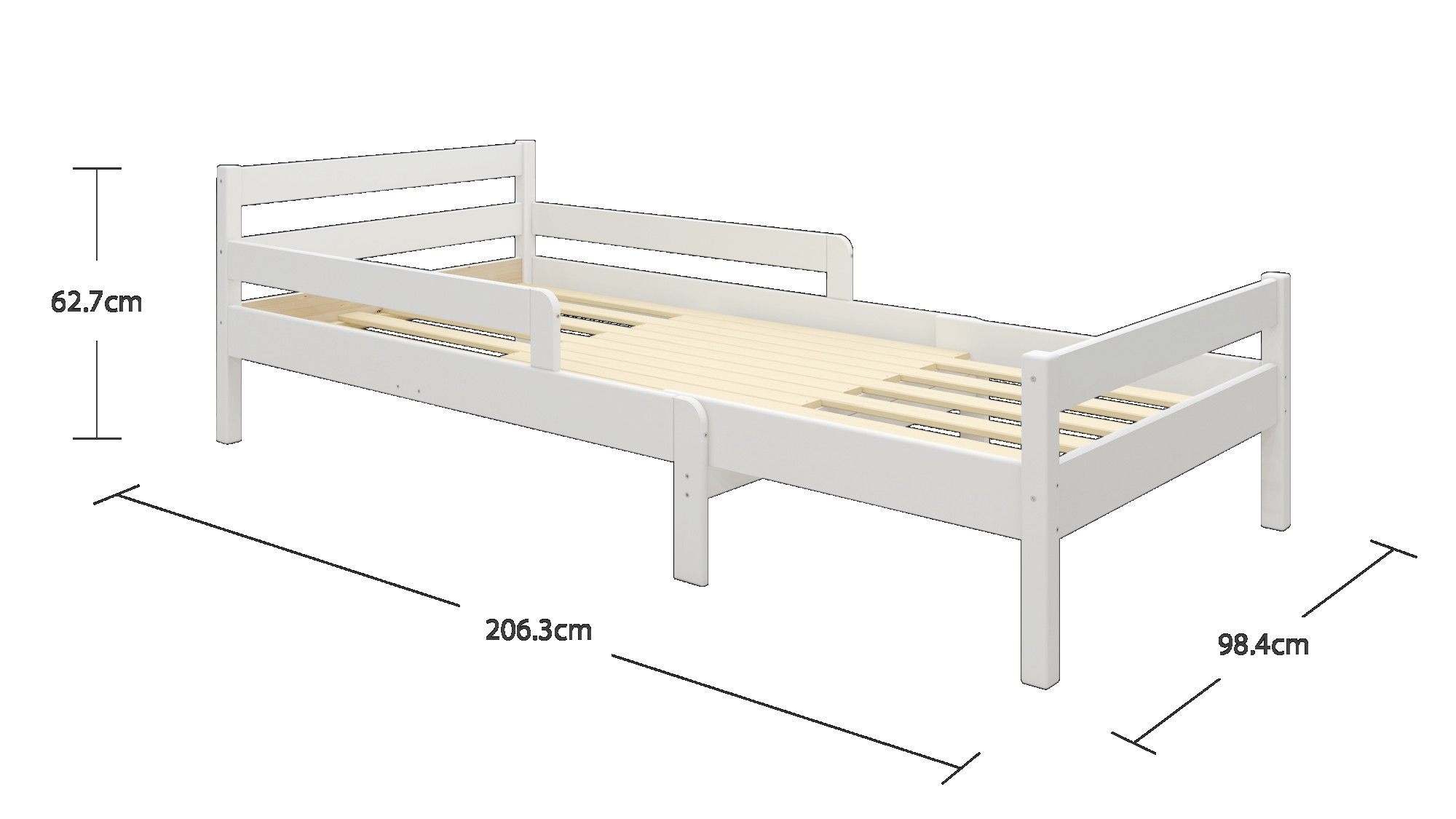 OTTO home Kinderbett »Wenke,  ausziehbar von 140 bis 200 cm, FSC®« 90cm Breite, 140-200cm Liegefläche,  massive Kiefer, mit Lattenrost, zeitlose Optik,  Rausfallschutz