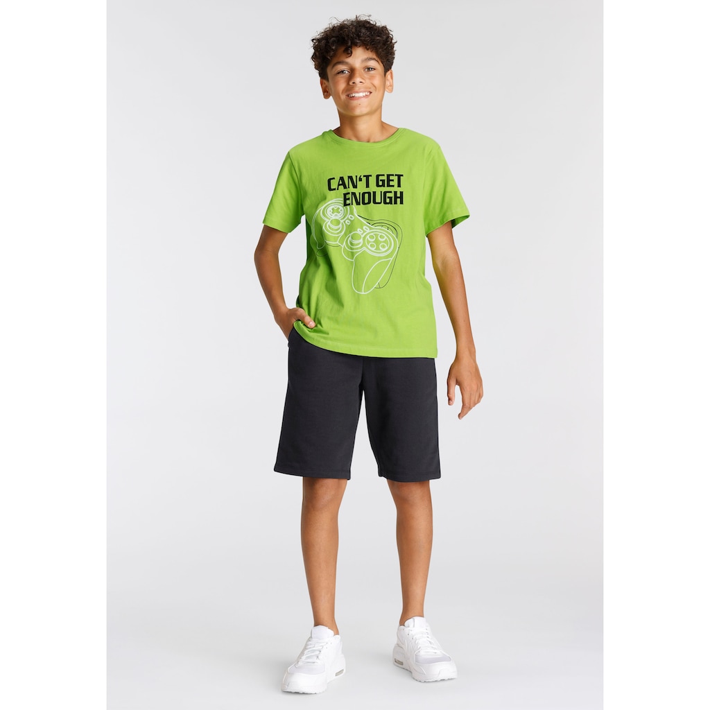 KIDSWORLD T-Shirt & Bermudas »CAN´T GET ENOUGH - Spruch«, (Set, 2 tlg.), Gamer-Print