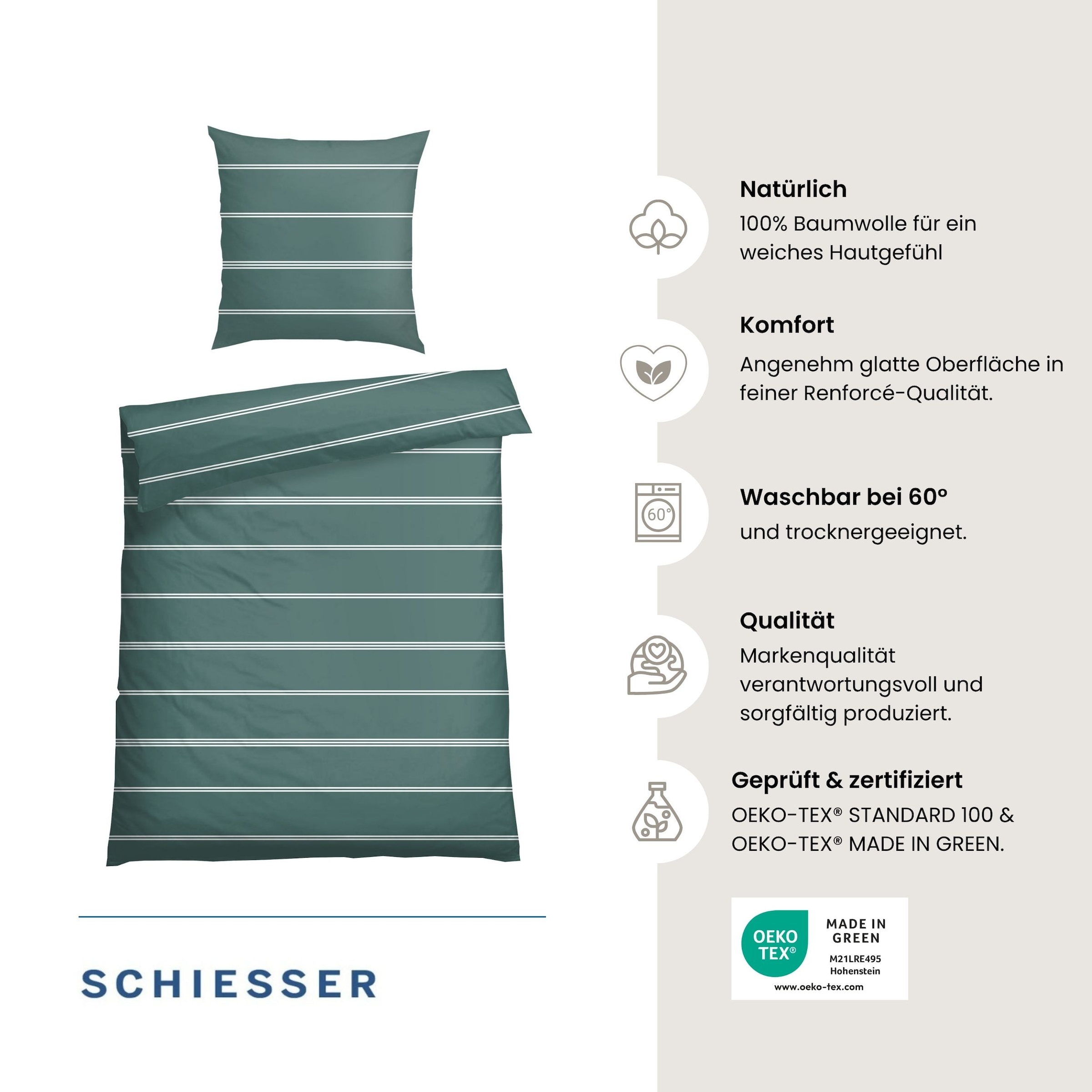 Schiesser Bettwäsche »Matteo aus weicher Baumwolle mit klassischem Streifendesign« 2 OEKO-TEX® MADE IN GREEN