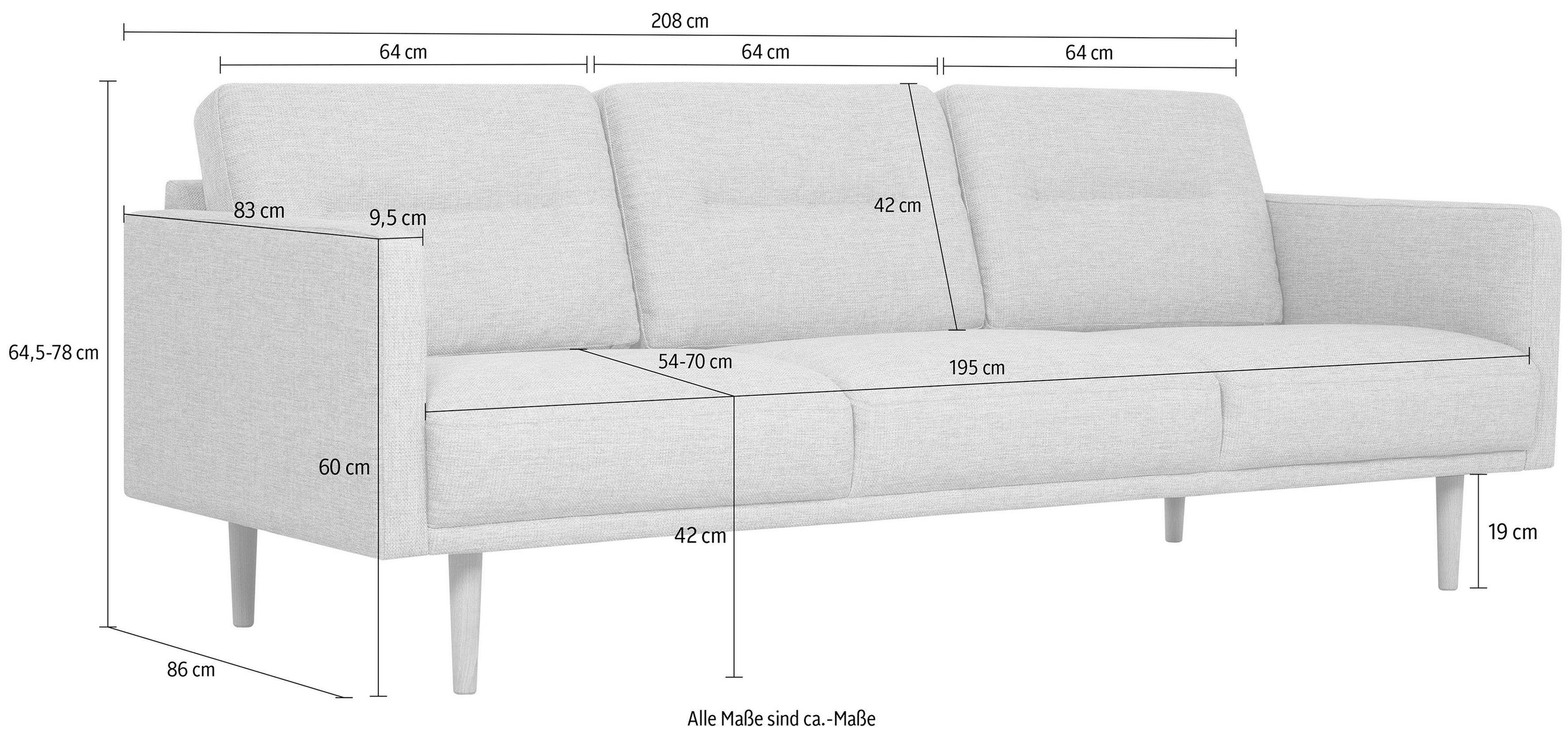 andas 3-Sitzer »Brande«, in skandinavischem Design, verschiedene Farben verfügbar