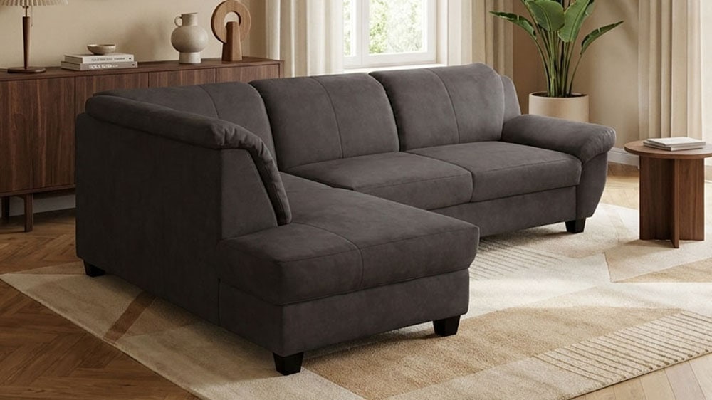 OTTO home Ecksofa "Sillkeborg 254 x 186 cm, formschönes Sofa mit dunklen Füßen" mit Schlaffunktion, L-Form, aus Pet Friendly Bezug