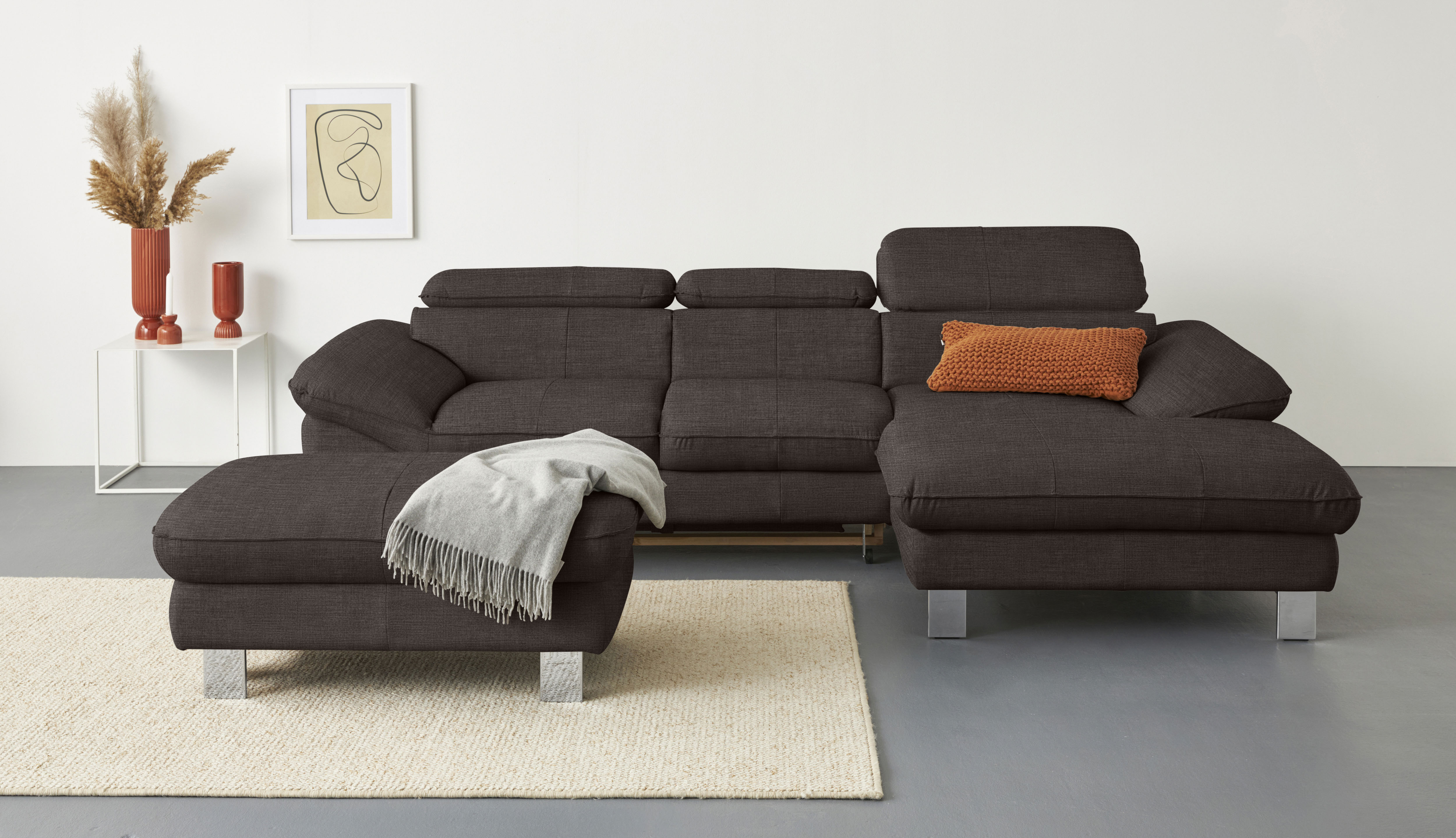 COTTA Ecksofa "Driver L-Form, B:268 cm, moderne Couch mit Wellenunterfederung" Kopfteilverstellung, optional Schlaffunktion & Bettkasten