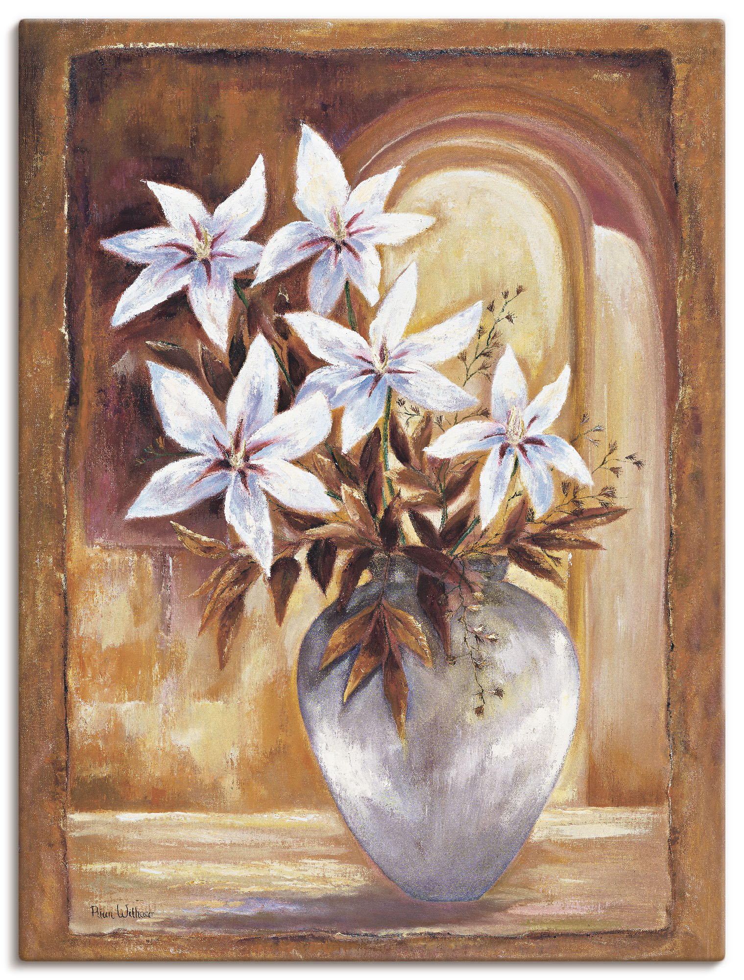 Artland Leinwandbild "Weiße Blumen in Vase II" Blumen 1 Stk. tlg. auf Holzrahmen gespannt