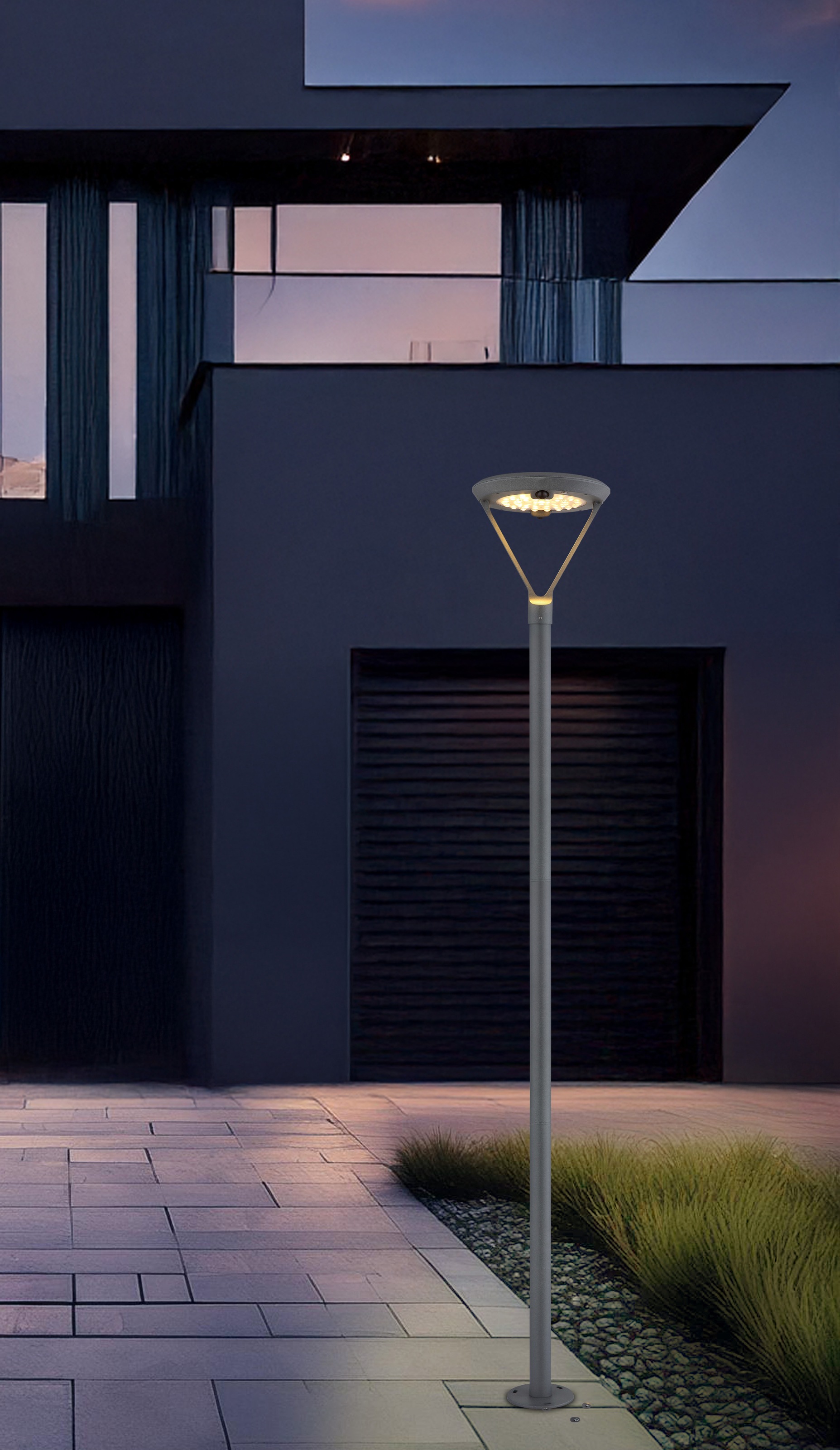 GLOBO LIGHTING LED Solarleuchte »SOLARLEUCHTE ALUMINIUM DRUCKGUSS GRAU, 1XLED« LED-Modul 1 Stk. Warmweiß