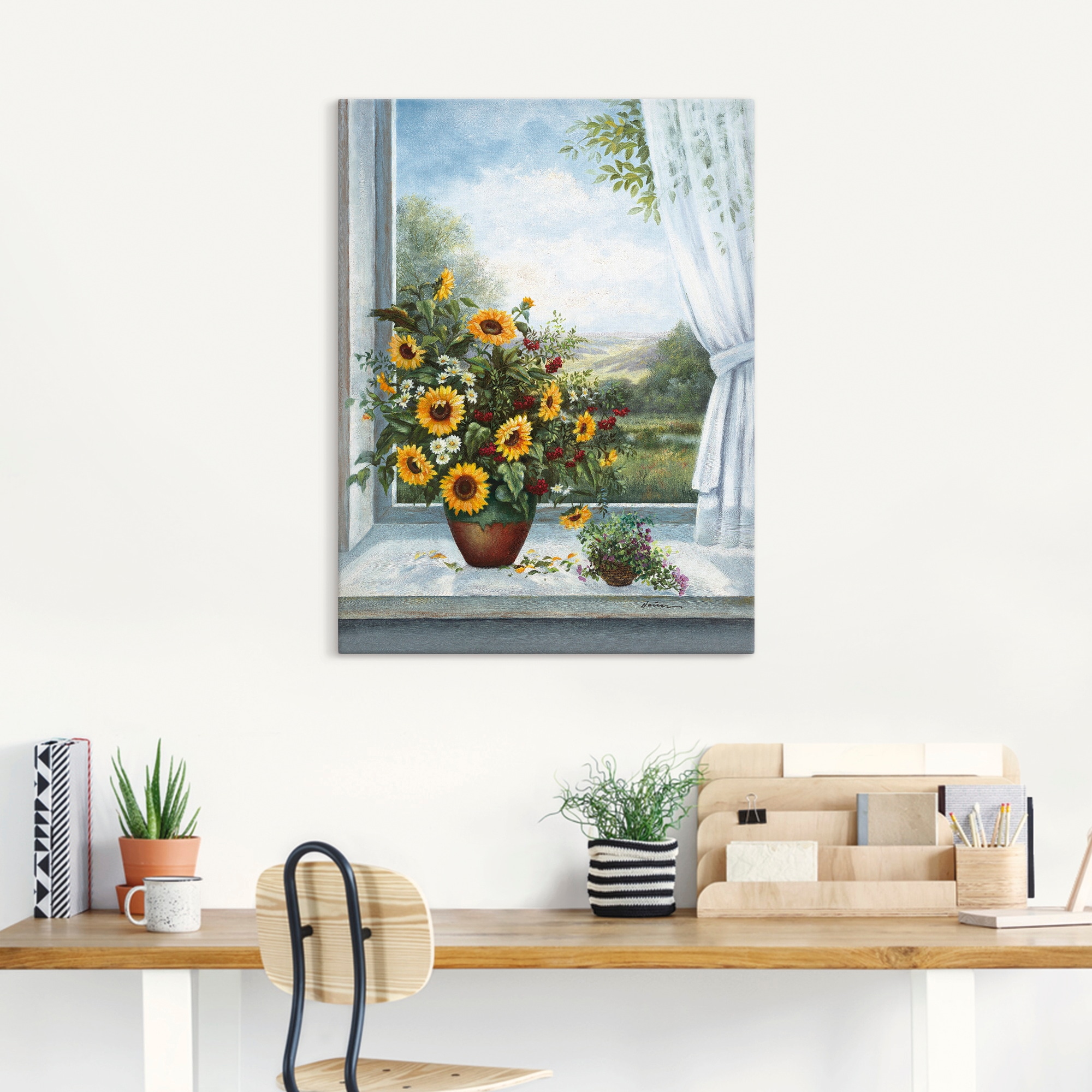 Artland Wandbild »Sonnenblumen am Fenster«, Arrangements, (1 St.), als Leinwandbild, Poster, Wandaufkleber in verschied. Größen