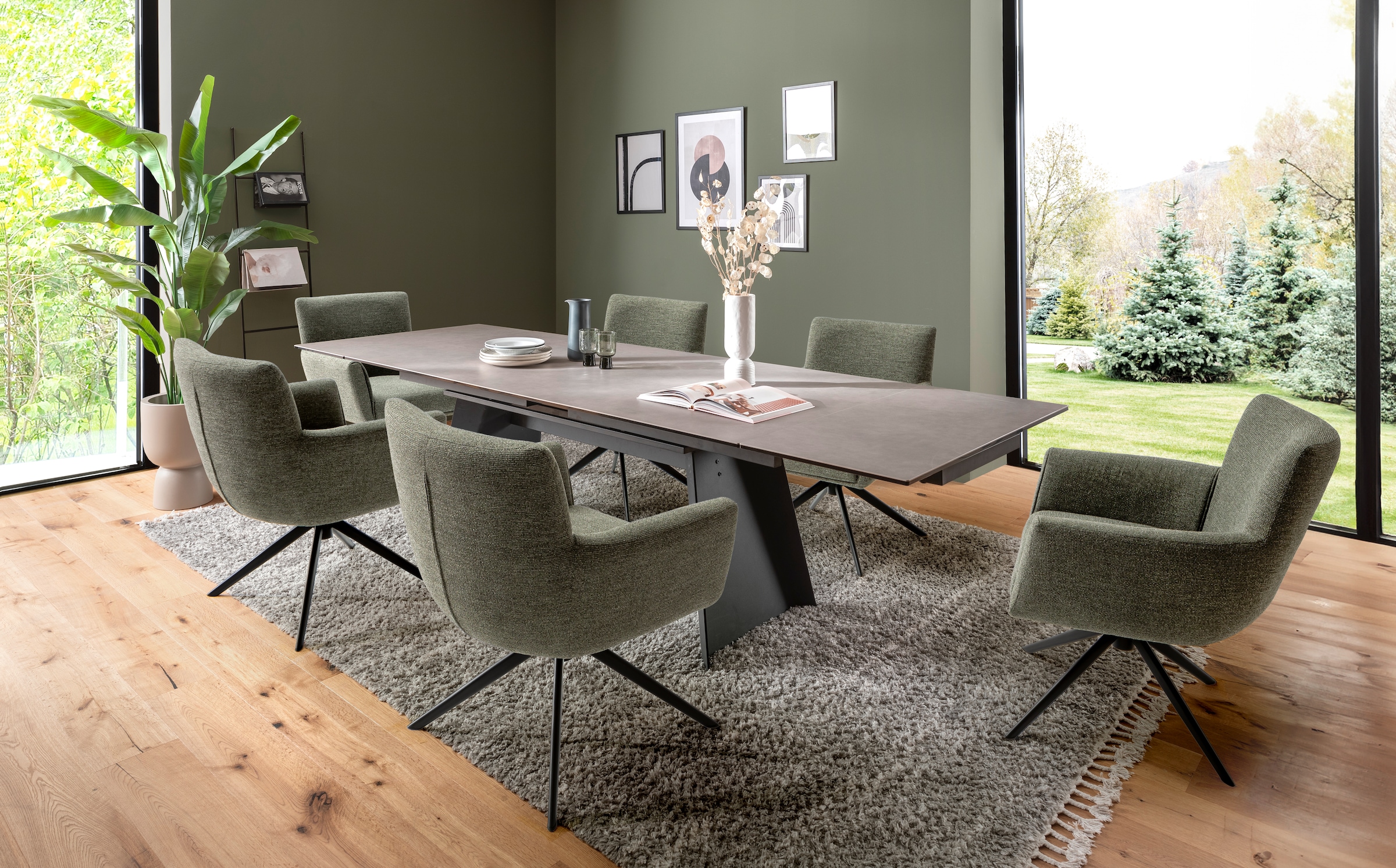 MCA furniture 4-Fußstuhl »WILSON Esszimmerstuhl, Armlehnstuhl, Polsterstuhl, modern«, (Set), 2 St., Flachgewebe, Stuhl, Armlehnenstuhl, drehbar, Taschenfederkern, belastbar 160 kg,XXL