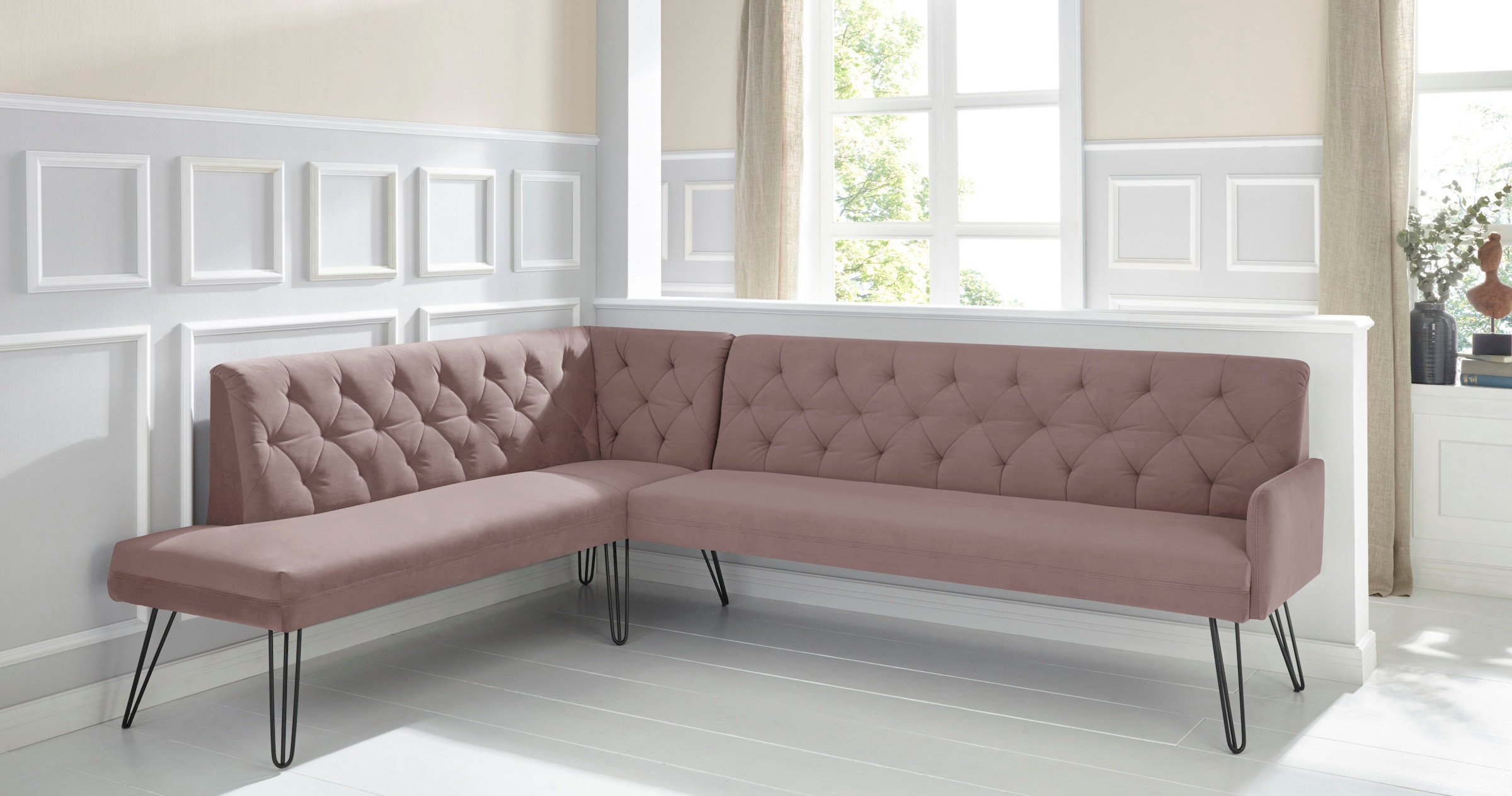 exxpo - sofa fashion Eckbank »Doppio, Chesterfield Optik, komfortabel und bequem, hohe Designfüße«, Frei im...