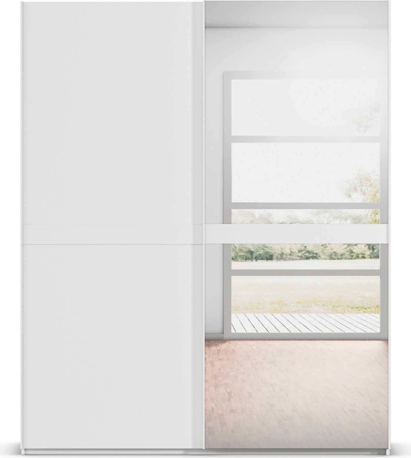 rauch Schwebetürenschrank »Kleiderschrank Schrank Garderobe Schlafzimmerschrank SCALE-LINE«, edle Optik mit Bauchbinde in Korpusfarbe mit Spiegel MADE IN GERMANY