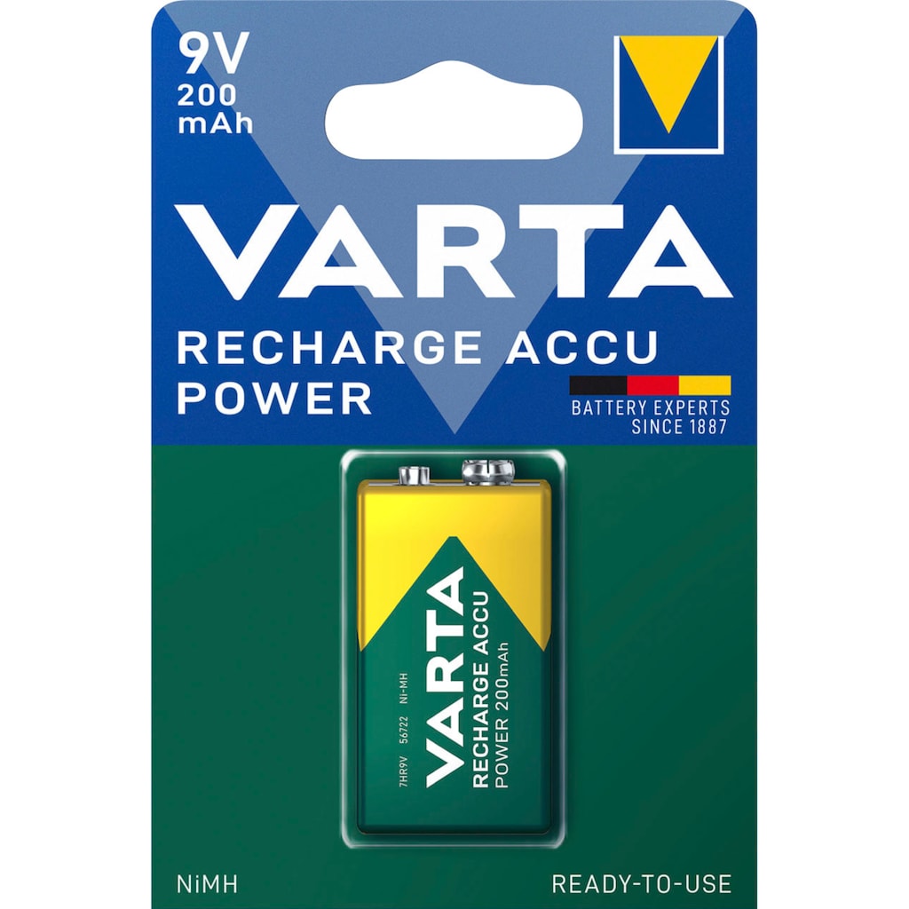 VARTA Batterie »RECHARGE ACCU Power vorgeladener 9V NiMH Akku (200mAh)«, 9 V, (1 St.)