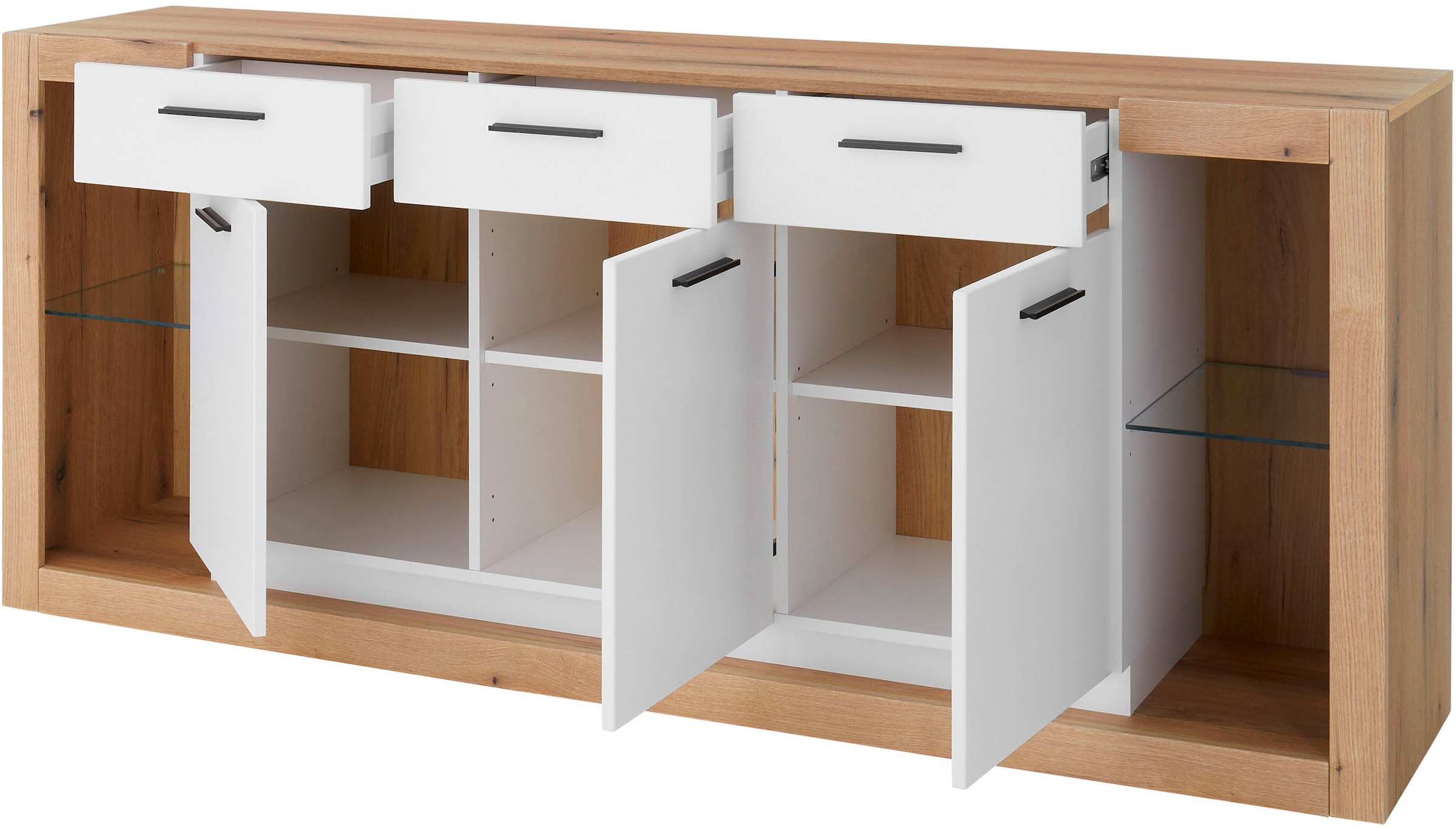 INOSIGN Sideboard »Brixen, moderne Kommode, Stauraumelement in Eiche Evoke Dekor«, Metallgriffe, ausreichend Stauraum, vielseitig einsetzbar