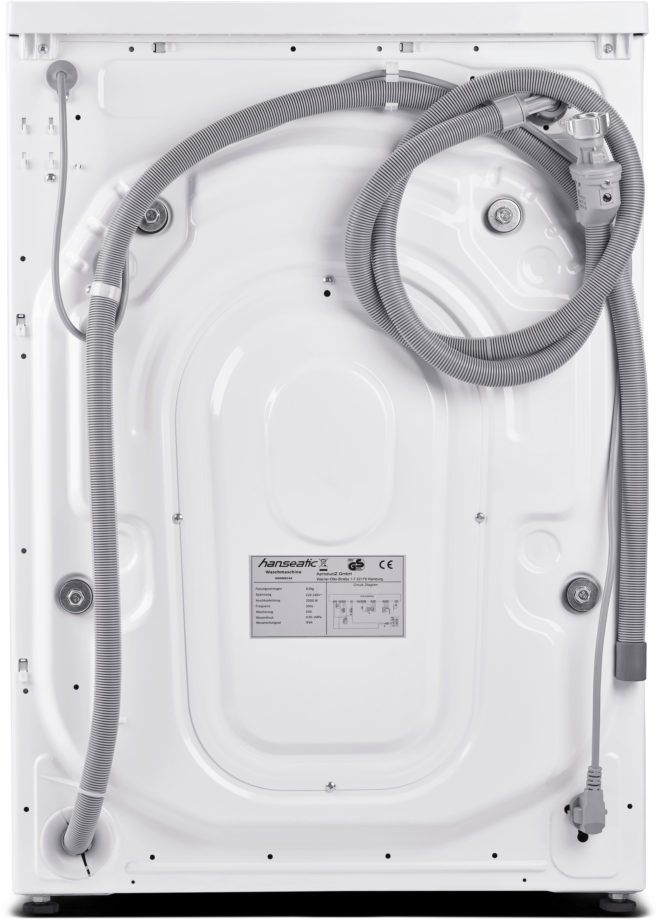 Hanseatic Waschmaschine, HWMK814A, 8 kg, 1400 U/min, Mengenautomatik, Nachtwaschprogramm, Überlaufschutz, Dampfoption
