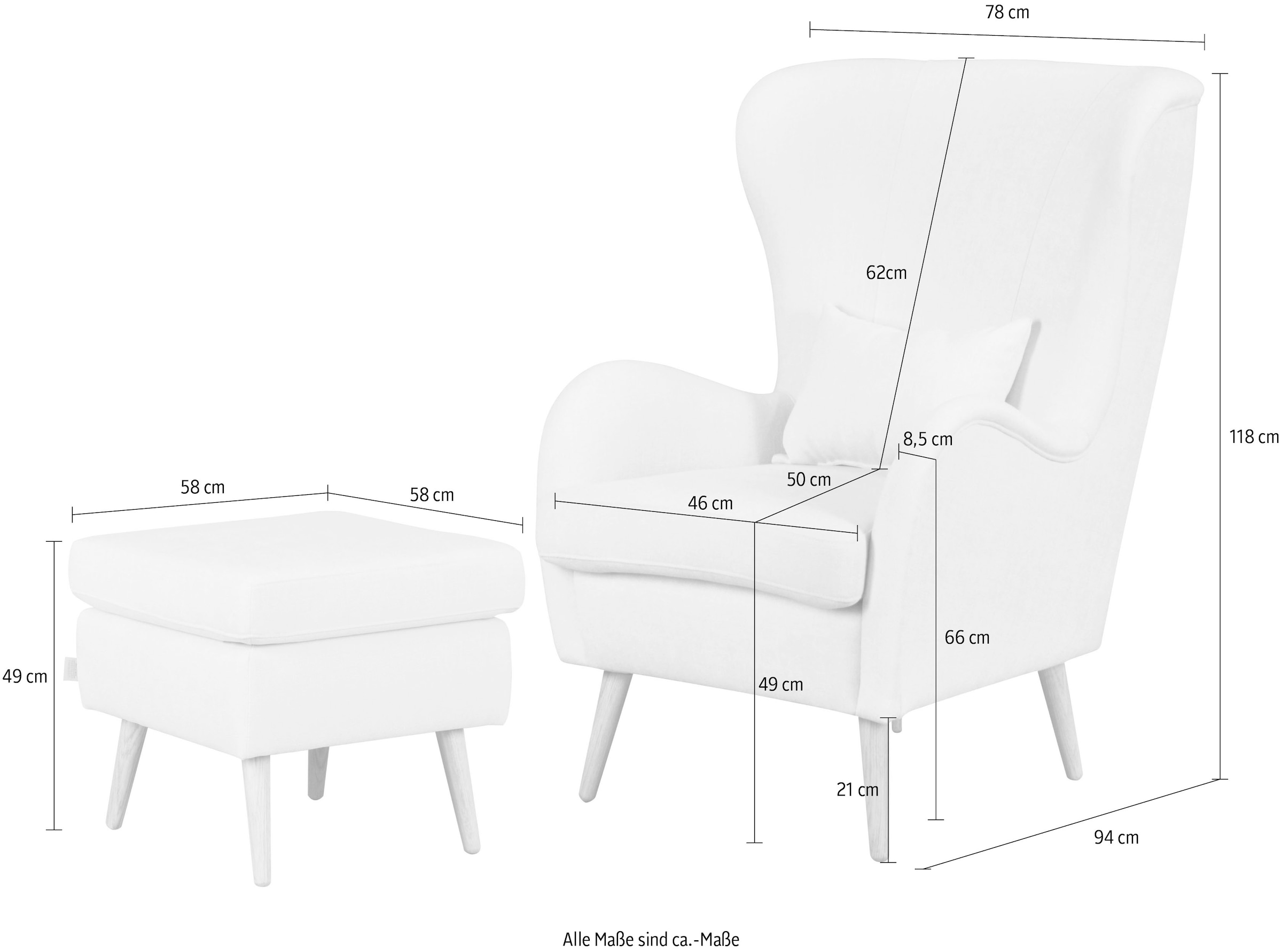 Guido Maria Kretschmer Home&Living Sessel »Salla«, wahlweise mit oder ohne Hocker; großer Sessel: Maße B/T/H: 78/94/118cm