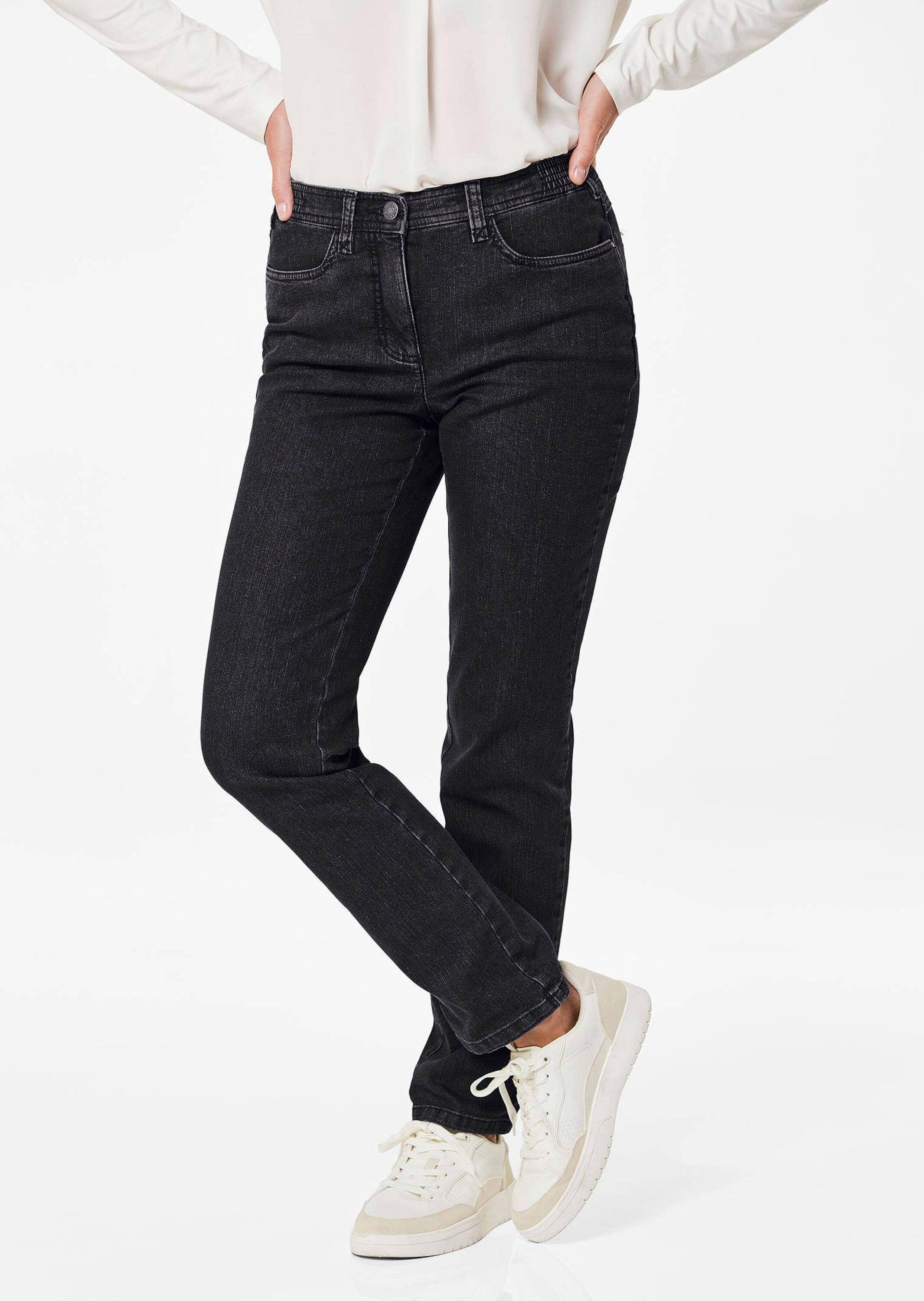 Regular-fit-Jeans GOLDNER "Kurzgröße Klassische Jeanshose ANNA", Damen, Gr. 26, K-Gr, schwarz, Obermaterial: 78% Baumwolle CO. 20% Polyester PES. 2% Elasthan EL., Jeans 3
