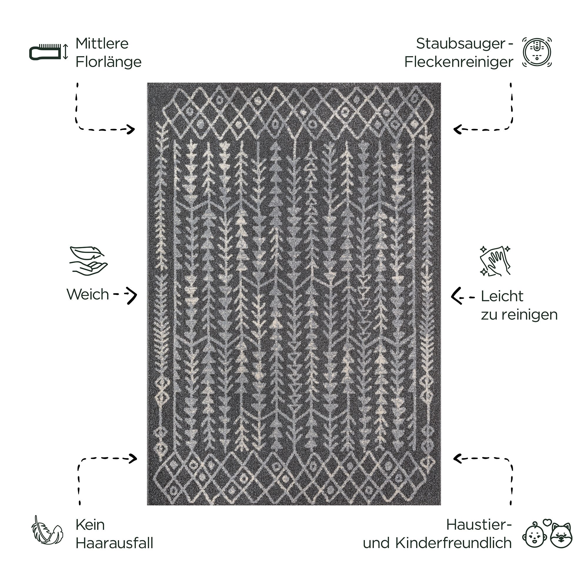 Sanat Teppich »Boho 8204« rechteckig 10 mm Höhe Kurzflor, robust, Boho, Scandic, für Fussbodenheizung geeignet