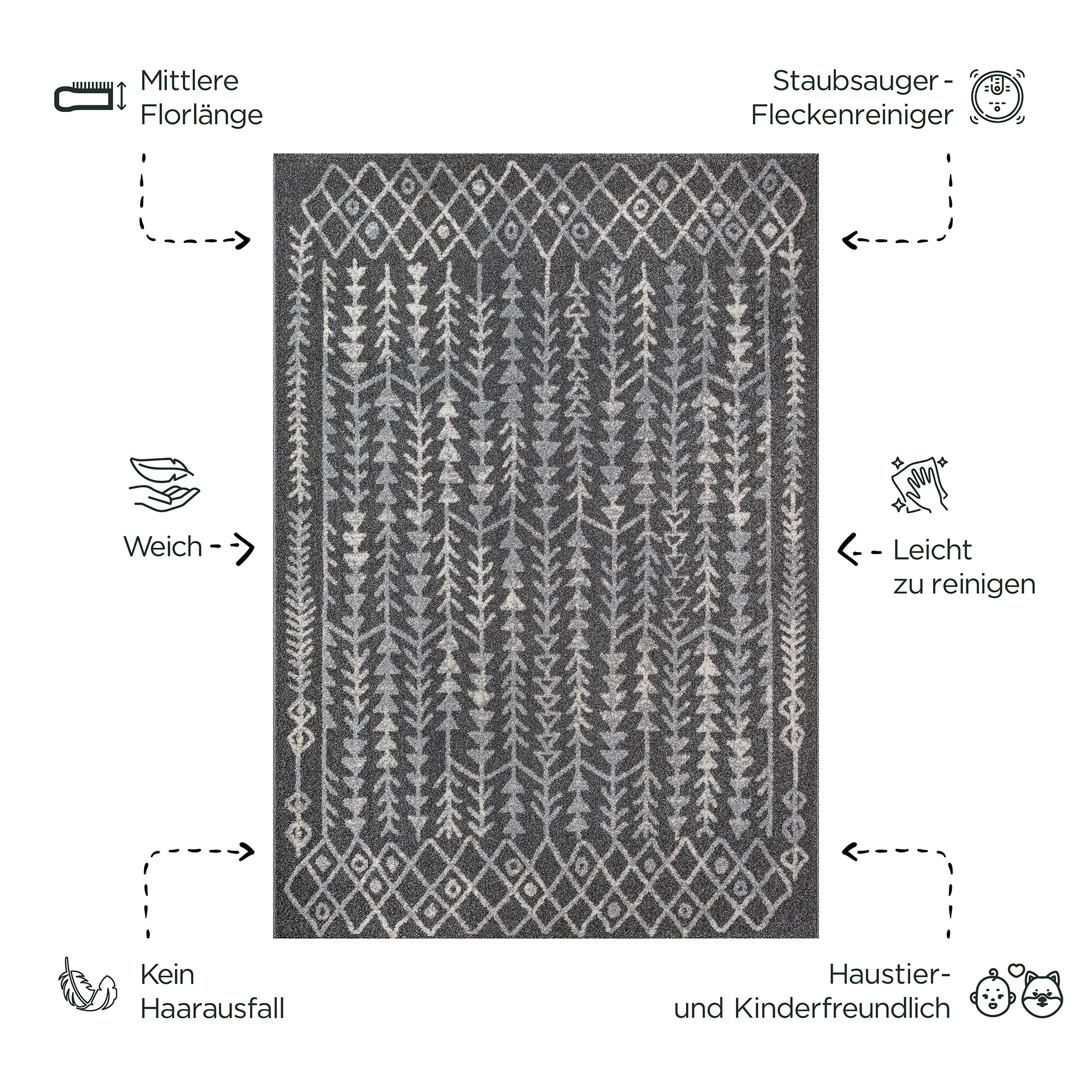 Thumbnail - Sanat Teppich "Boho 8204" rechteckig 10 mm Höhe Kurzflor, robust, Boho, Scandic, für Fussbodenheizung geeignet