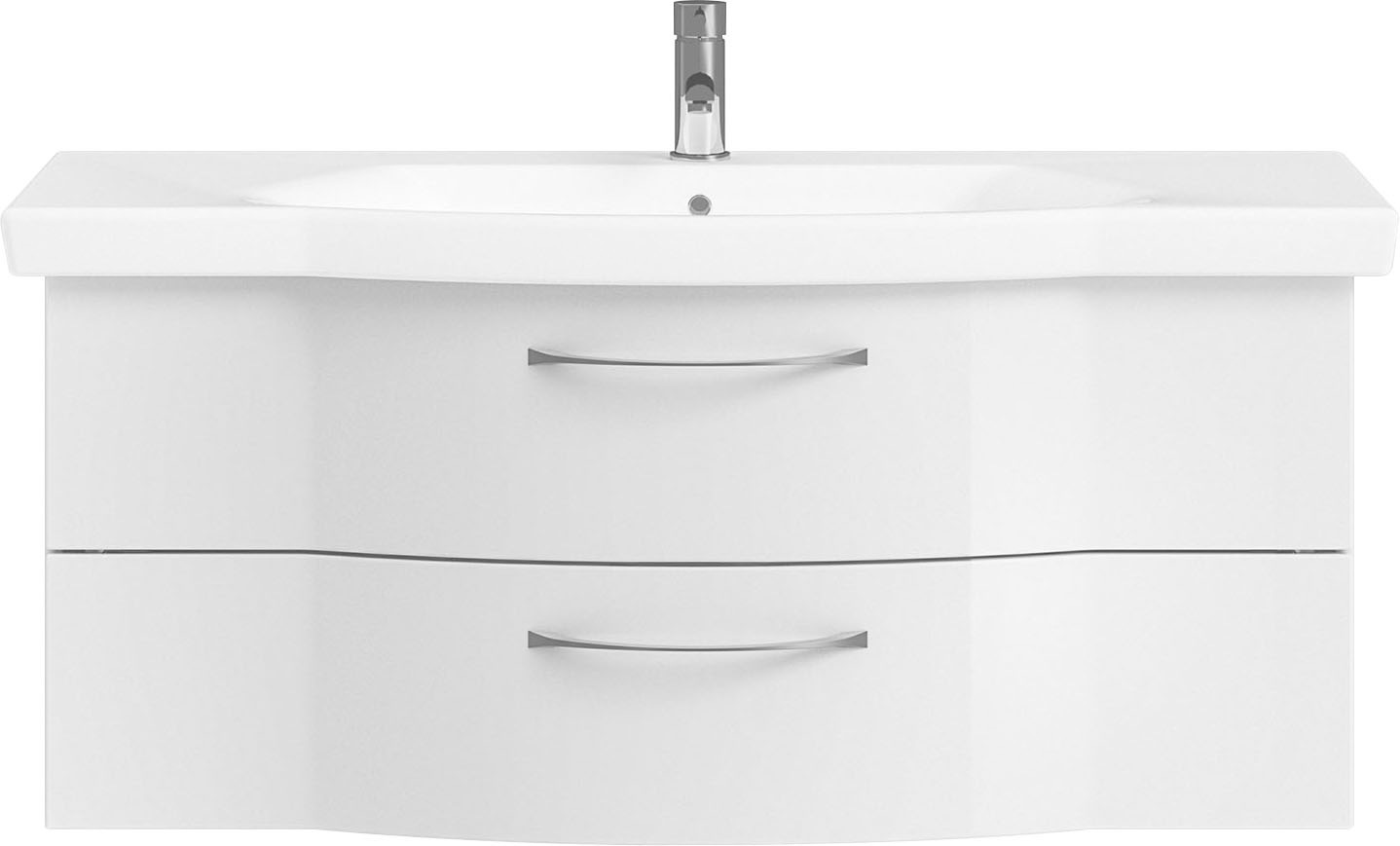 Saphir Badmöbel-Set »6005 Sprint Keramik-Waschtisch mit LED-Spiegelschrank, 122 cm breit«, (2 St.), Waschplatz inkl. Türdämpfer, 3 Türen, 2 Schubladen, Waschtisch Set