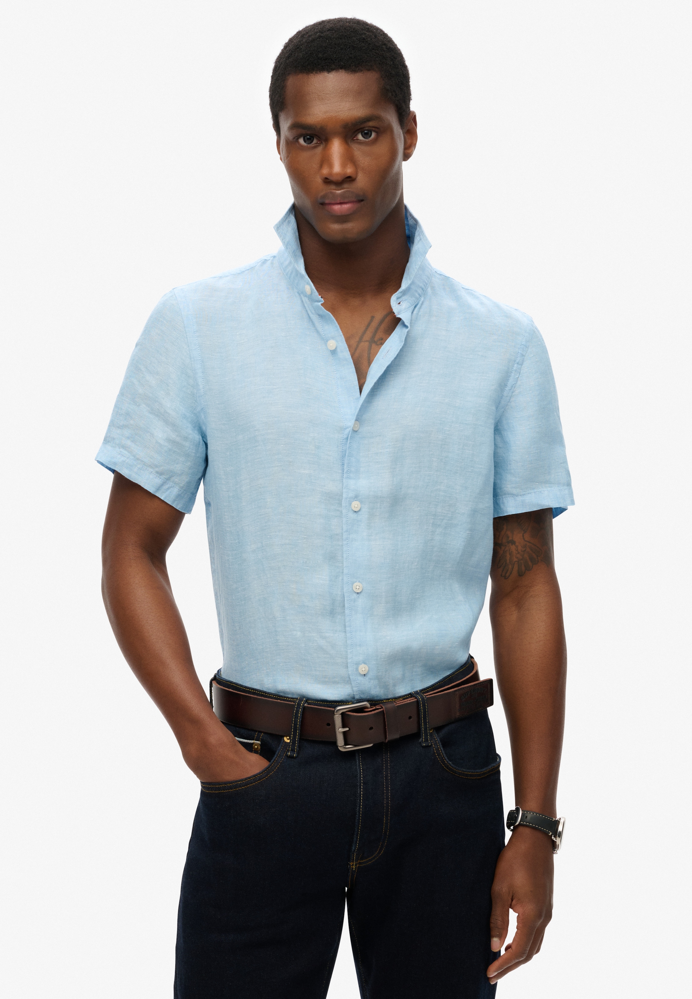 Superdry Kurzarmhemd "VACATION LINEN S/S SHIRT" mit Obermaterial aus Seide, Regular Fit, gemustert, pflegeleicht
