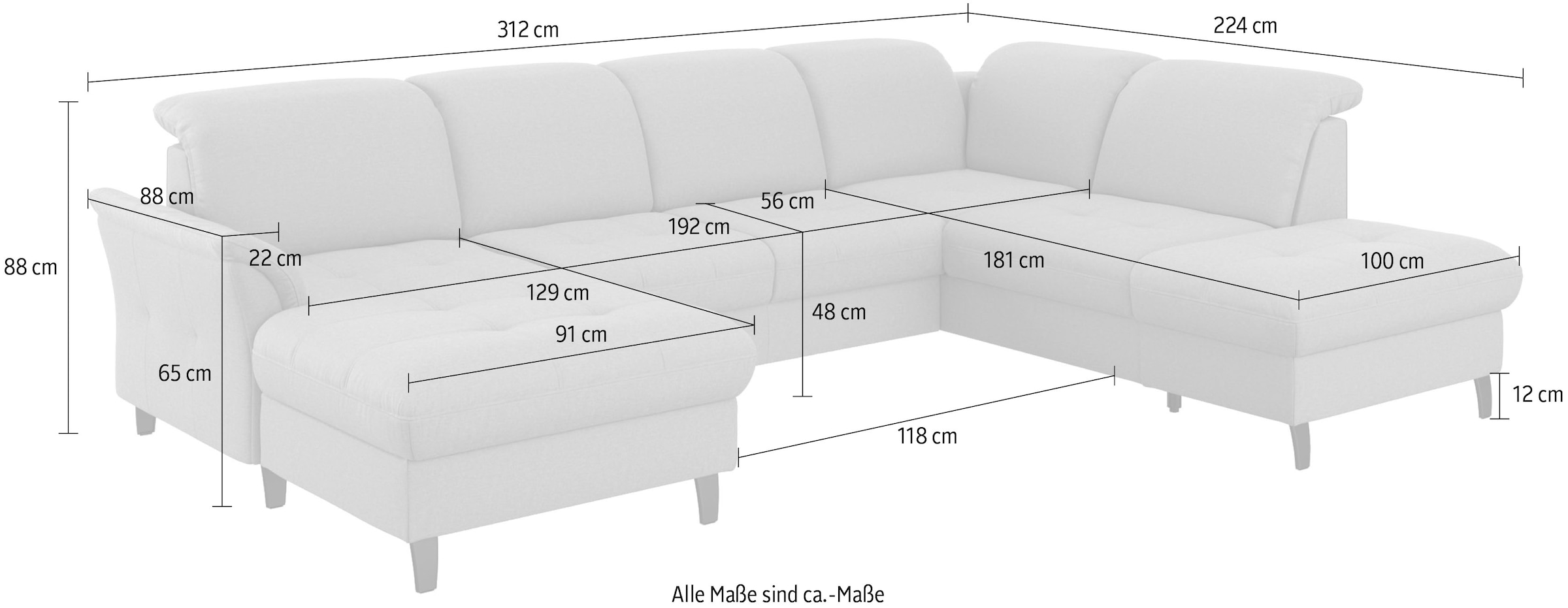 sit&more Wohnlandschaft »Maggiore U-Form« wahlweise mit Kopfteilverstellung, Bettfunktion und Stauraum