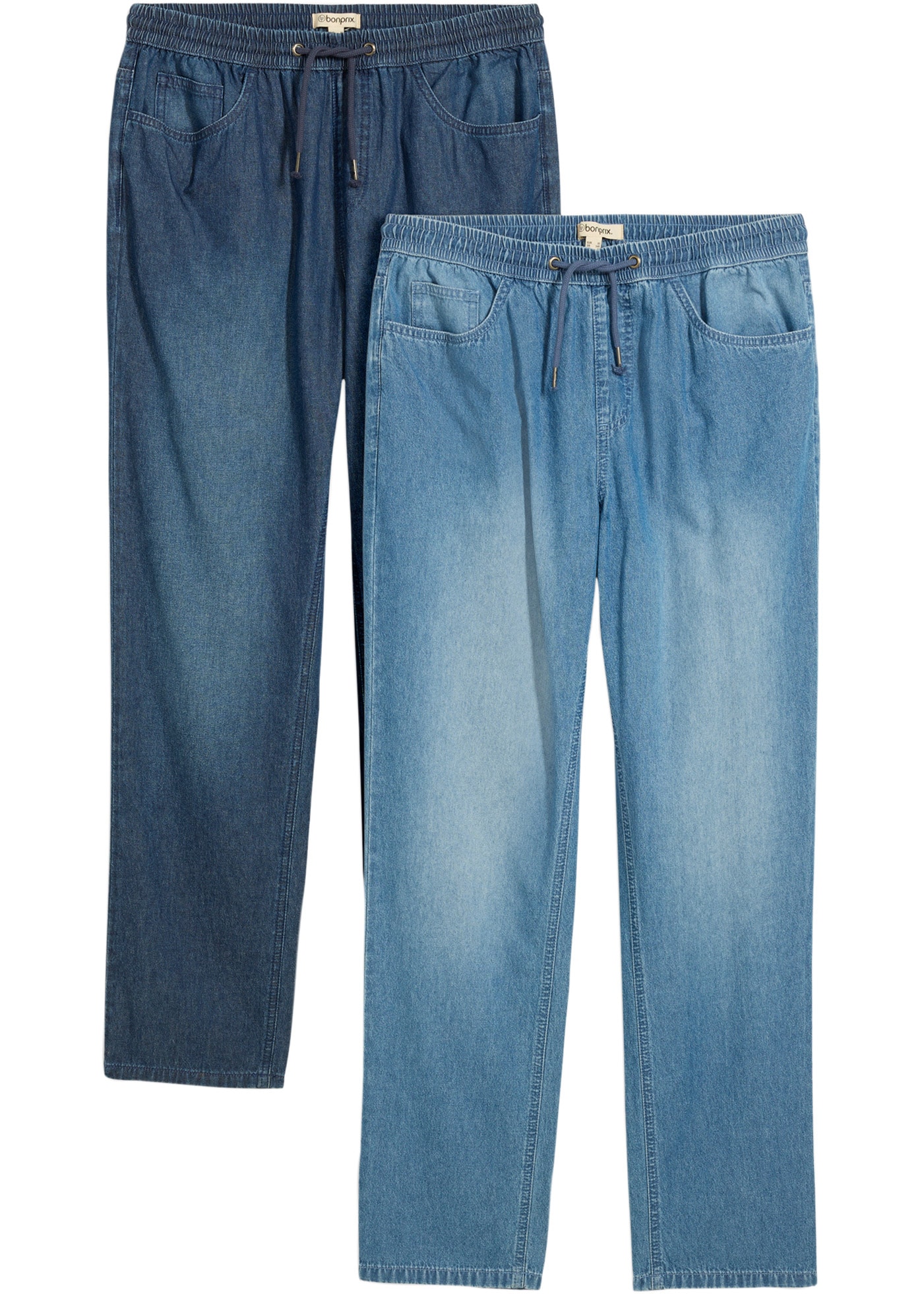 bonprix Schlupfjeans Packung, 2er, 2 klassischer Schnitt, aus reiner Baumwolle, mit Washed-Effekt