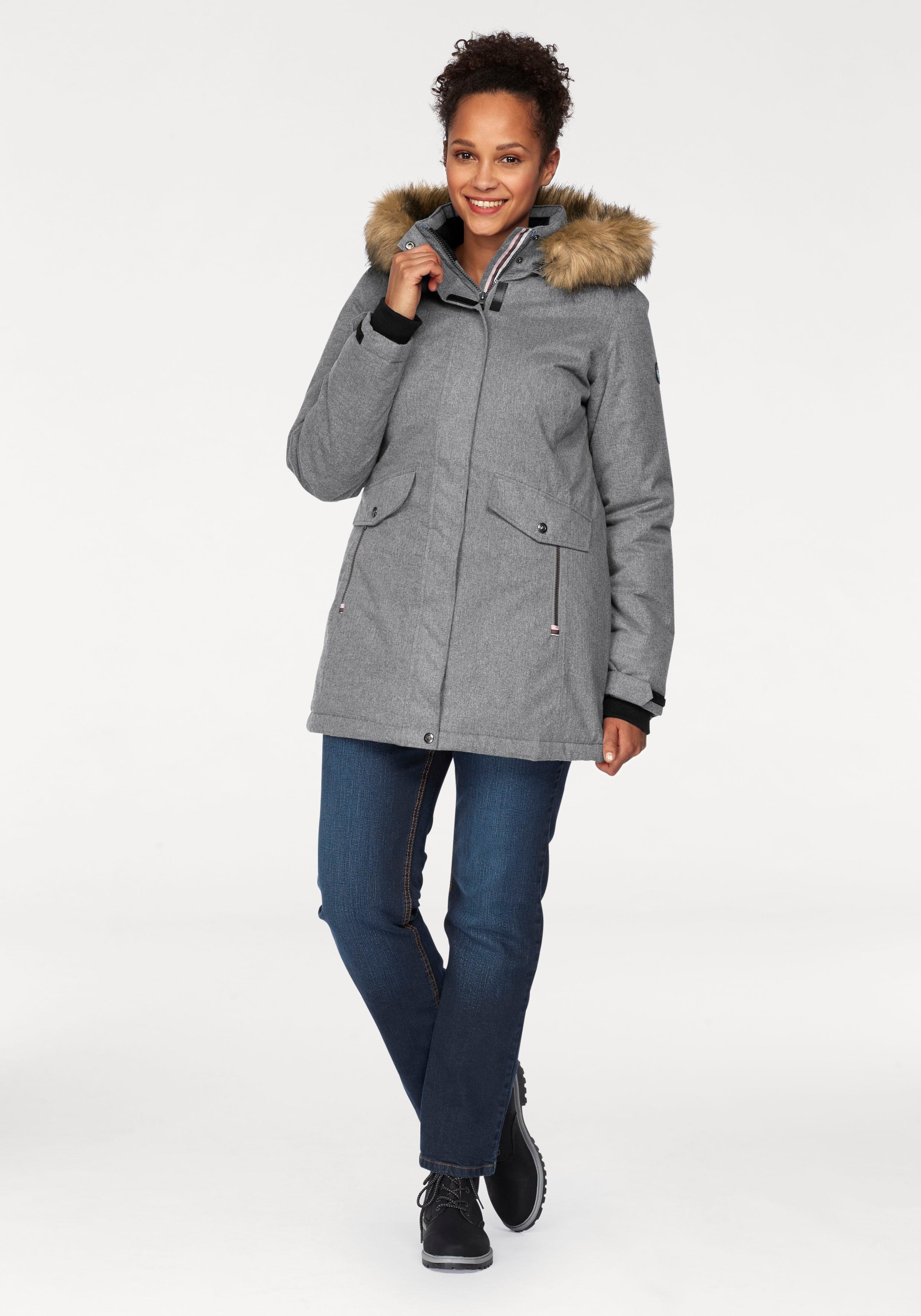 Funktionsparka POLARINO, Damen, Gr. 50, grau (grau, meliert), Obermaterial: 100% Polyester. Besatz: 100% Polyester. Futter: 100% Polyester. Wattierung: 100% Polyester, meliert, Windstopperbündchen mit verstellbarem Klettverschluss, Jacken, Wasserabweisend 3