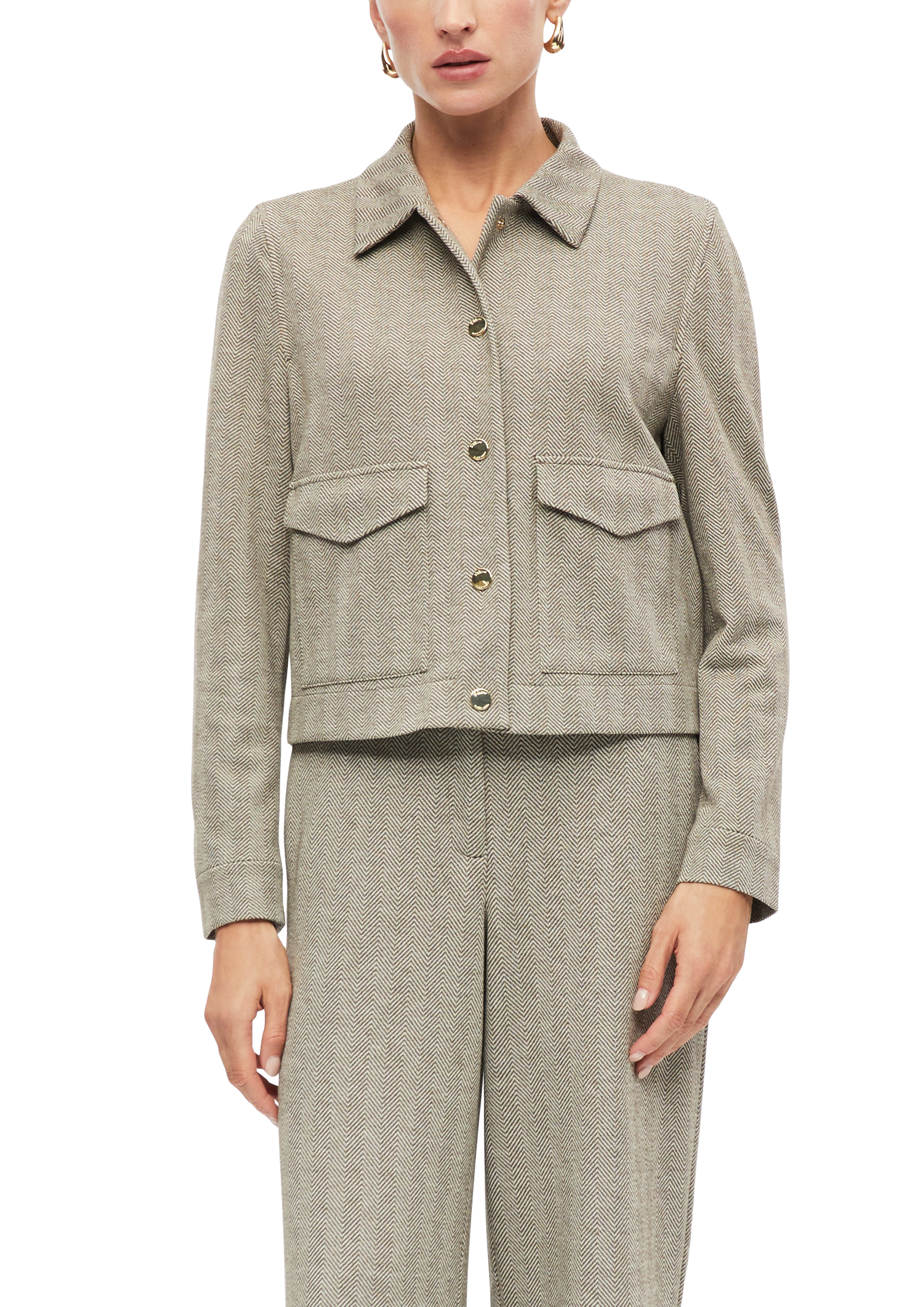 s.Oliver BLACK LABEL Jackenblazer mit Fischgratmuster und Hemdkragen