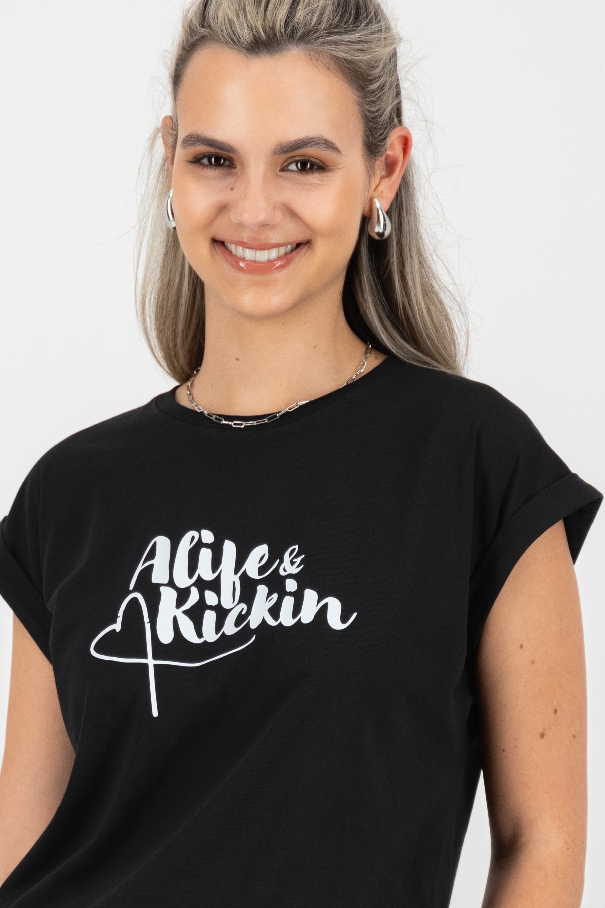 Alife & Kickin Rundhalsshirt »EnidAK P Shirt ak heart lettering Damen Kurzarmshirt, Shirt«