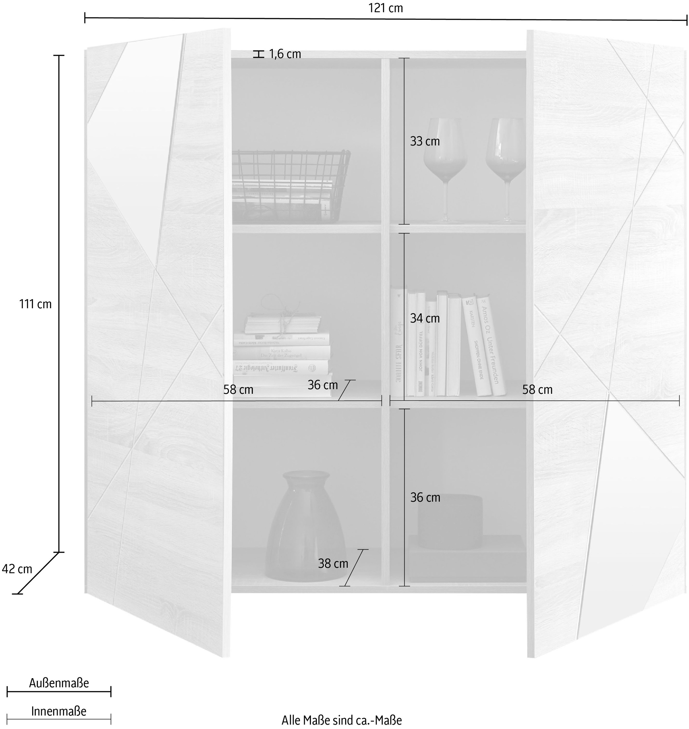 INOSIGN Highboard »Vittoria«, Breite 121 cm, Front mit Siebdruck und Spiegel