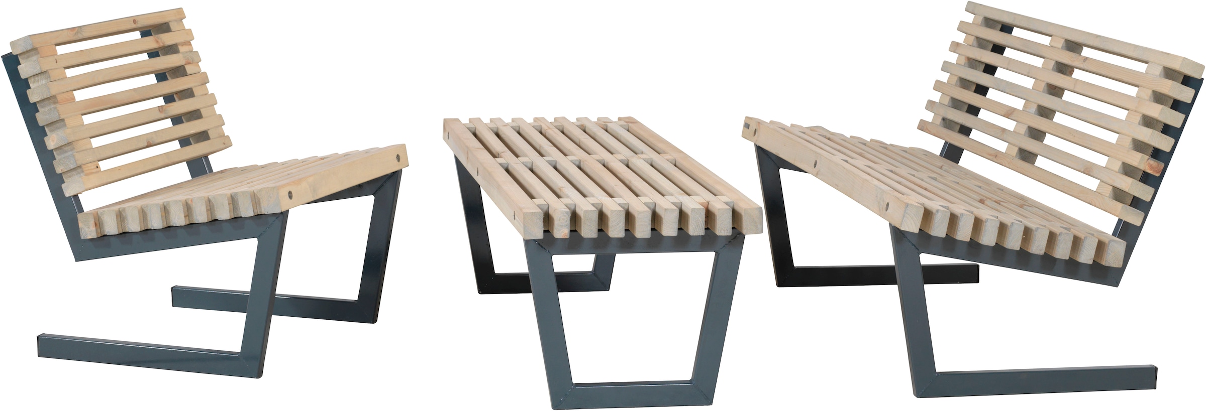 PLUS Gartenlounge-Set »»Siesta« Loungeset 1«, (3 tlg.), bestehend aus: Sofa, Stuhl und Bank/Tisch