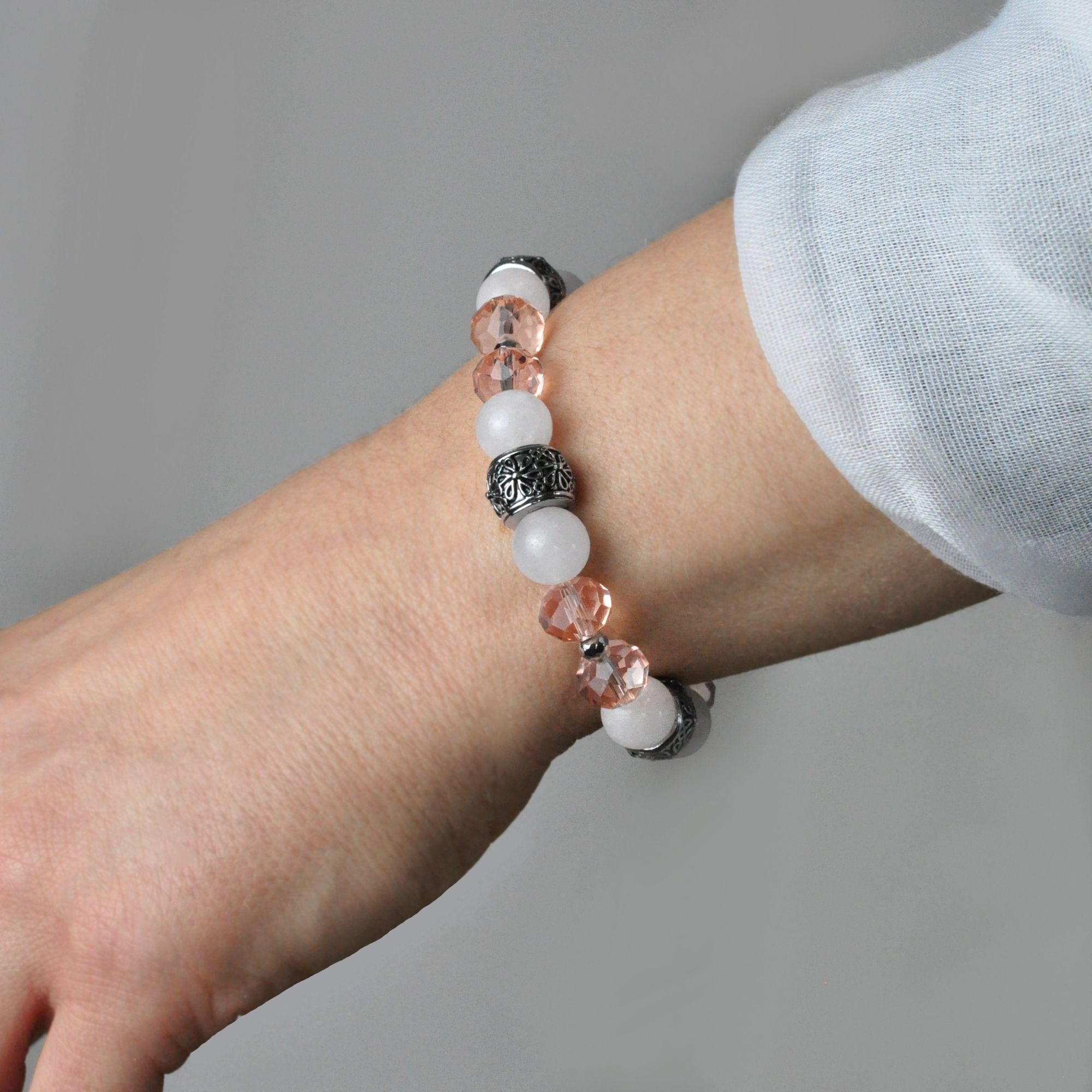 Steuer Armband »Metall 17cm Rosenquarz Glaskristall«