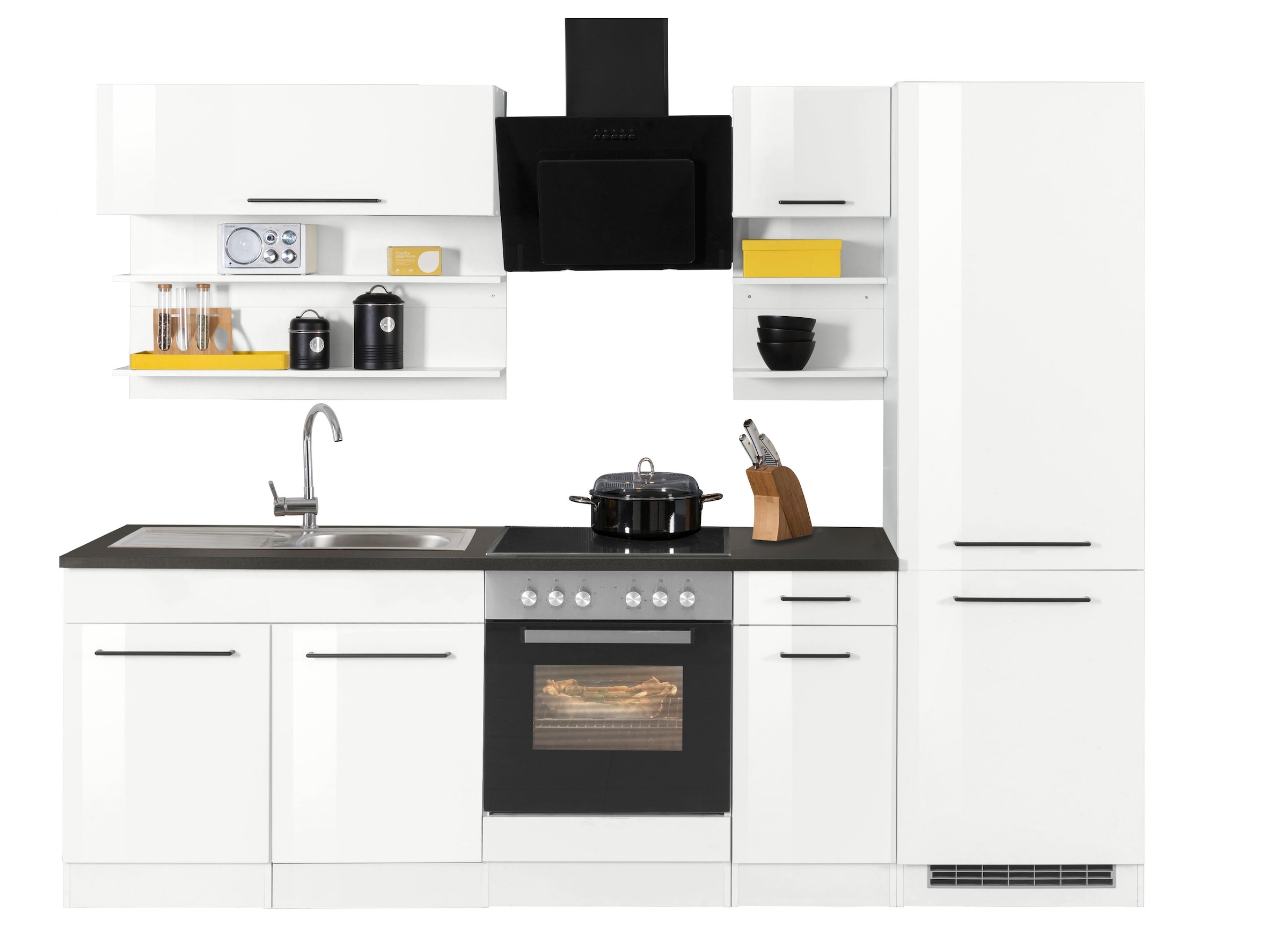 KOCHSTATION Küchenzeile »KS-Tulsa«, ohne E-Geräte, Breite 270 cm, schwarze Metallgriffe, MDF Fronten