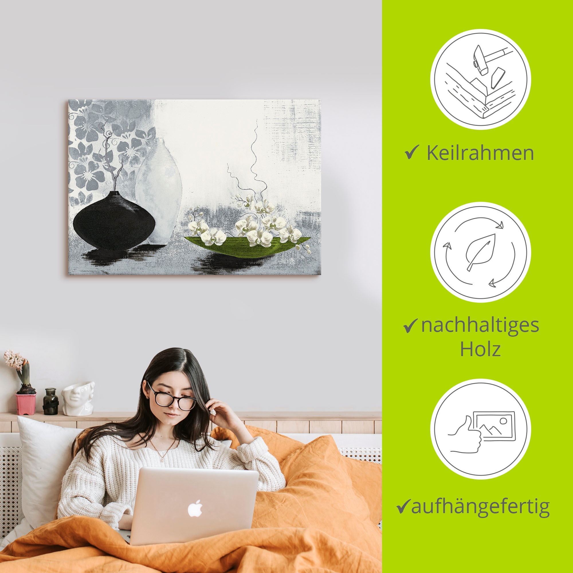 Artland Wandbild »Modernes bauchiges Gefäß mit Orchideen«, Vasen & Töpfe, (1 St.), als Leinwandbild, Poster in verschied. Größen