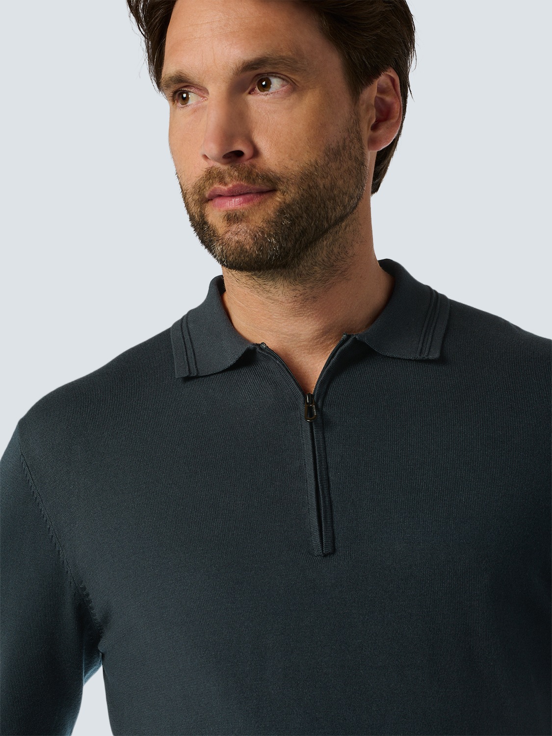 NO EXCESS Rundhalspullover »No Excess Polo-Pullover mit halbem Reißverschluss«