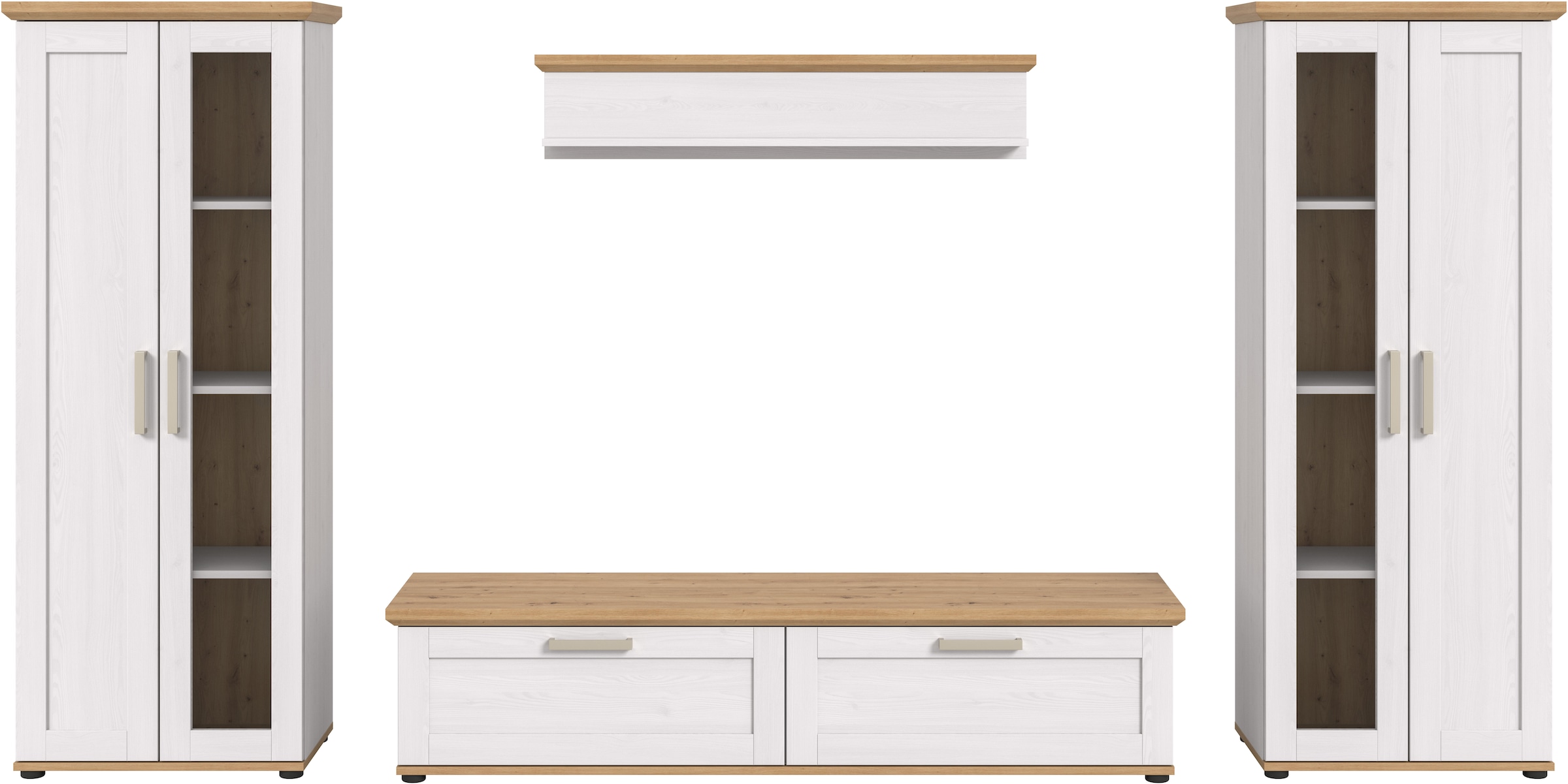 Home affaire Wohnwand »Cosenza«, (Set, 4 St.), Cosenza, Breite: 336 cm, 2xVitrine, Lowboard, Wandboard