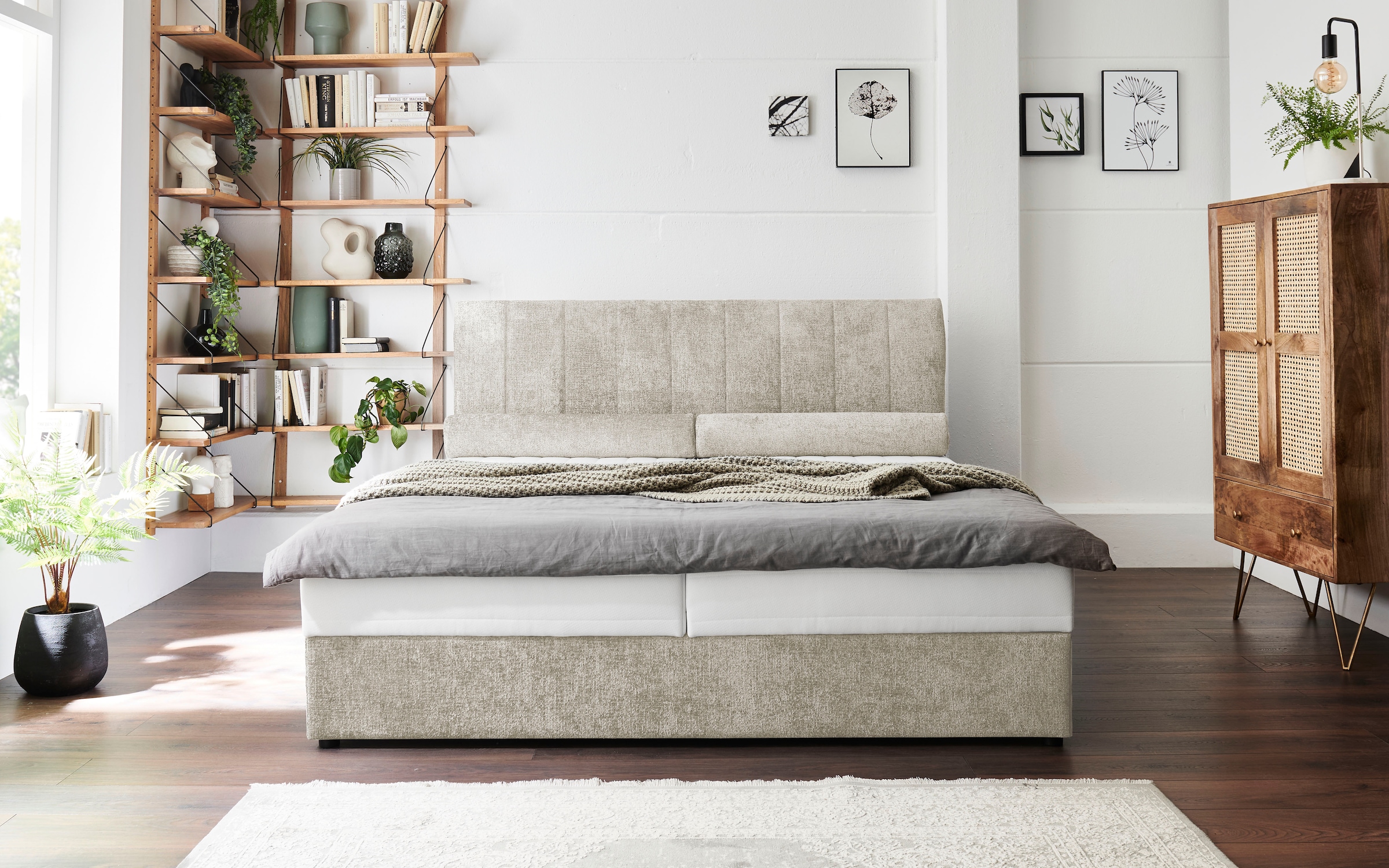 ATLANTIC home collection Boxbett »ALISIA«, mit Taschenfederkern, Bettkasten und Kissenrolle im Originalbezug