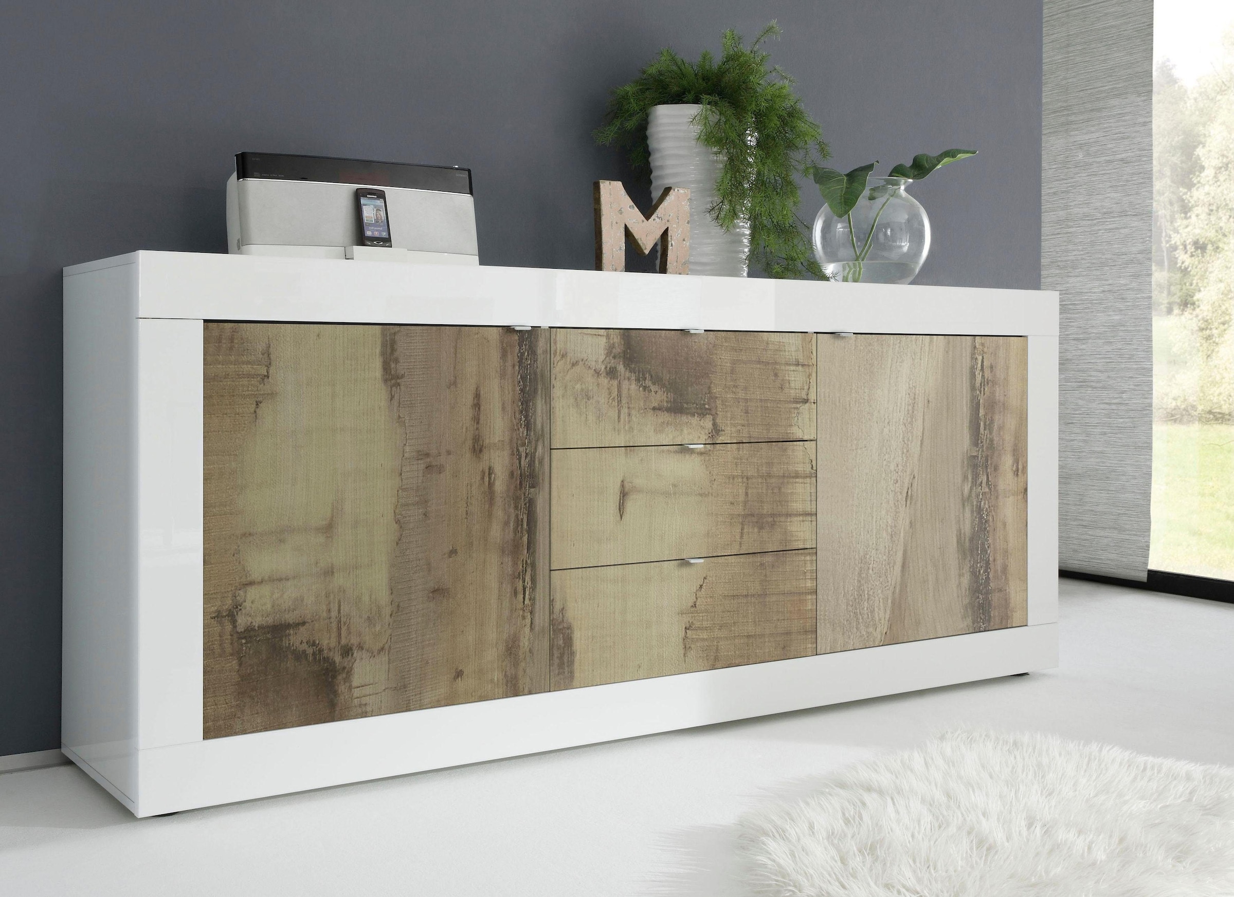 INOSIGN Sideboard »Basic Breite 210 cm, Kommode 2 Türen, 3 Schubkästen, Anrichte,«, Metallgriff, moderne Rahmenoptik, viel Stauraum, Farbauswahl