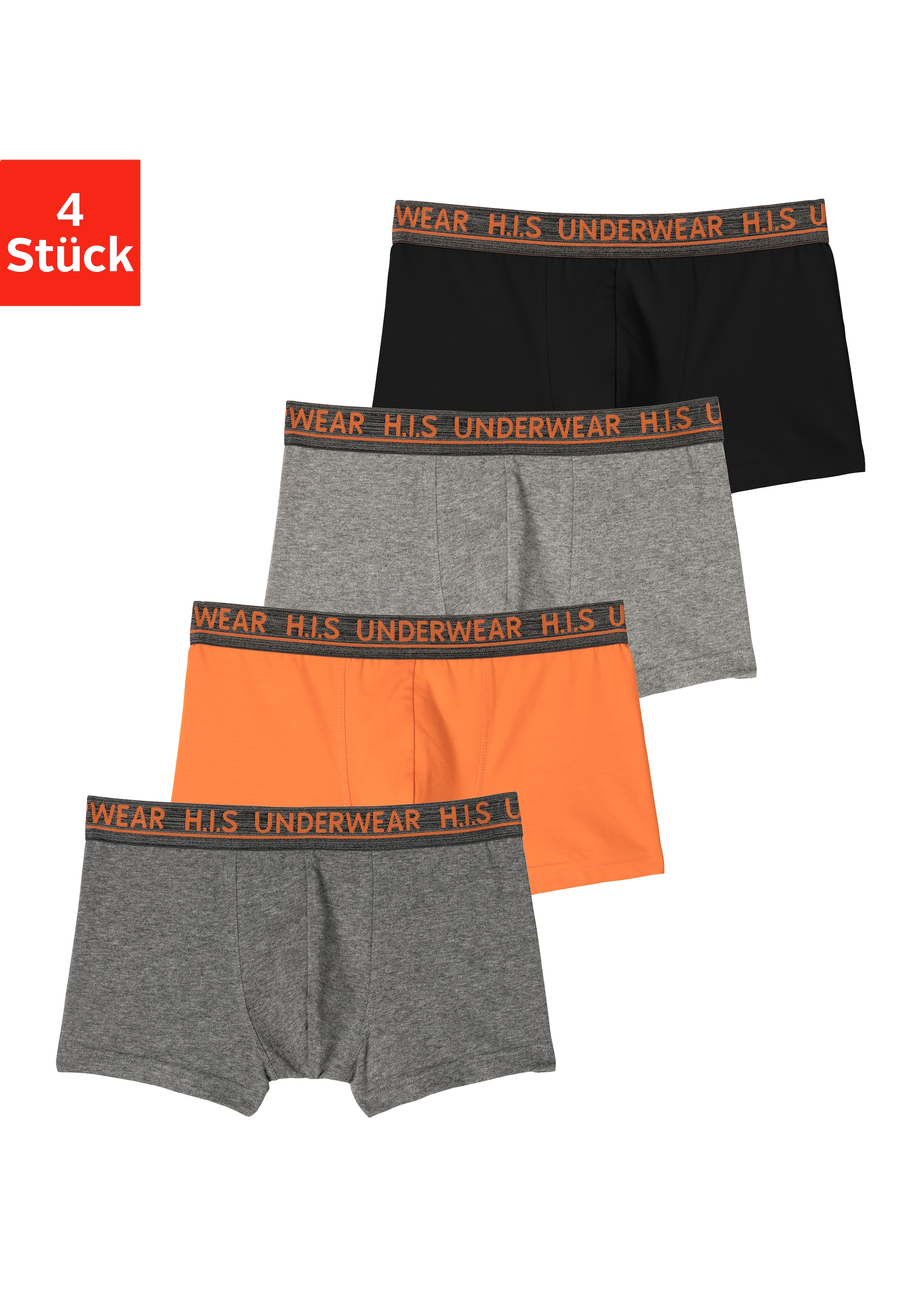 H.I.S Boxer "Boxershorts für Herren", (Packung, 4 St.), für Jungen mit meliertem Logo Webbund