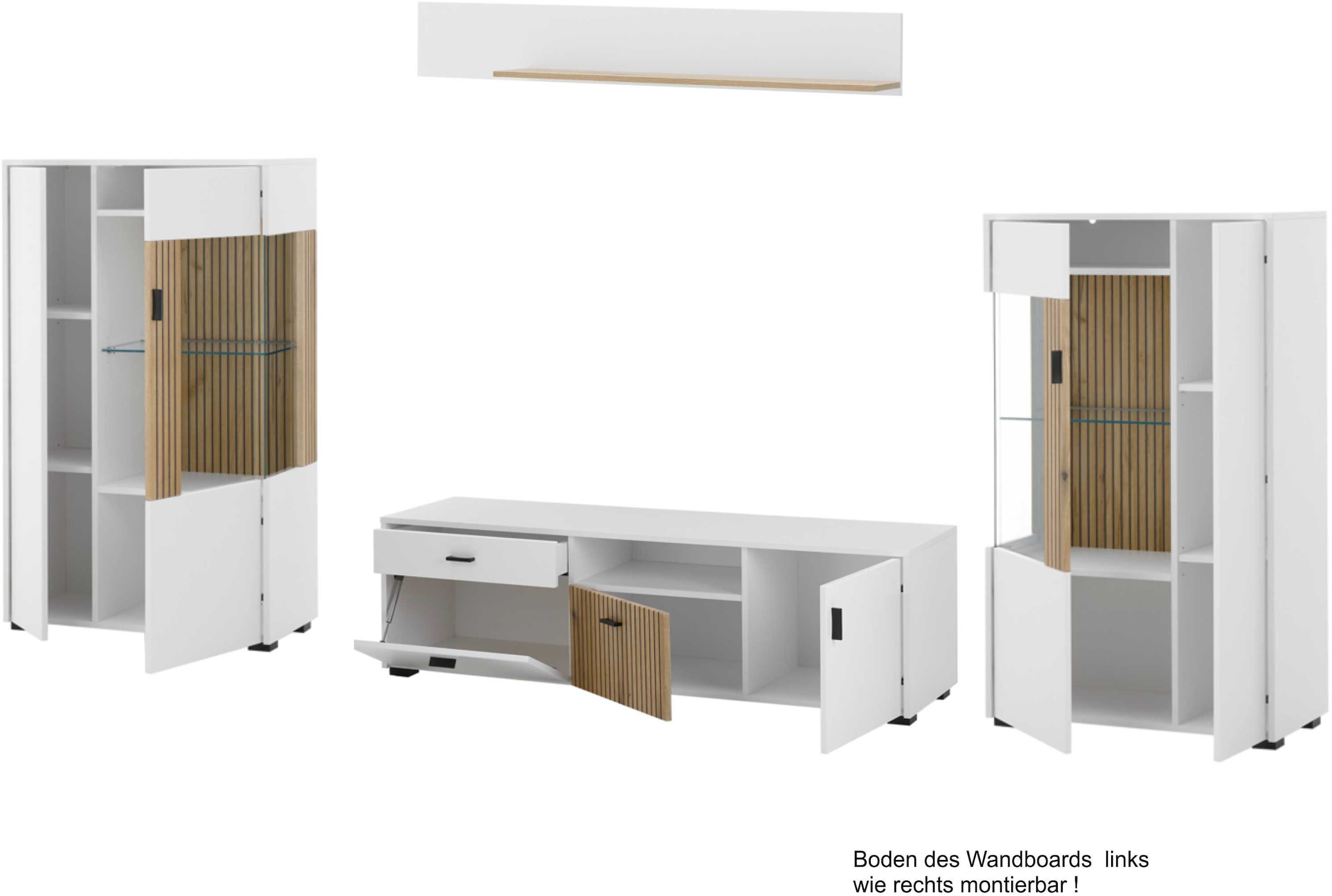 INOSIGN Wohnwand »HUDSON«, (Set, 4 St.), mit moderner Rillenoptik, Griffe aus Metall (Schwarz), Breite 320 cm