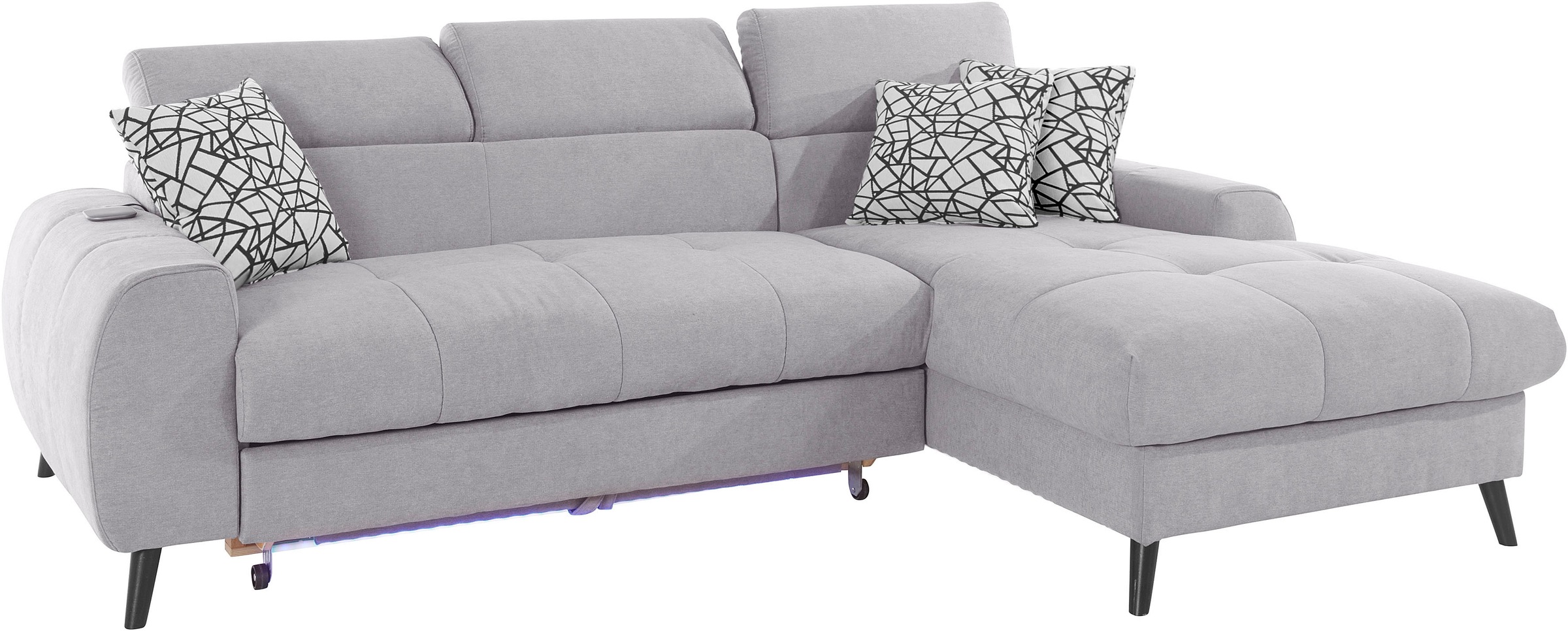COTTA Ecksofa »Mia L-Form mit 3 Zierkissen«, wahlweise mit Bettfunktion, Bettkasten, Beleuchtung & Wireless-Charger