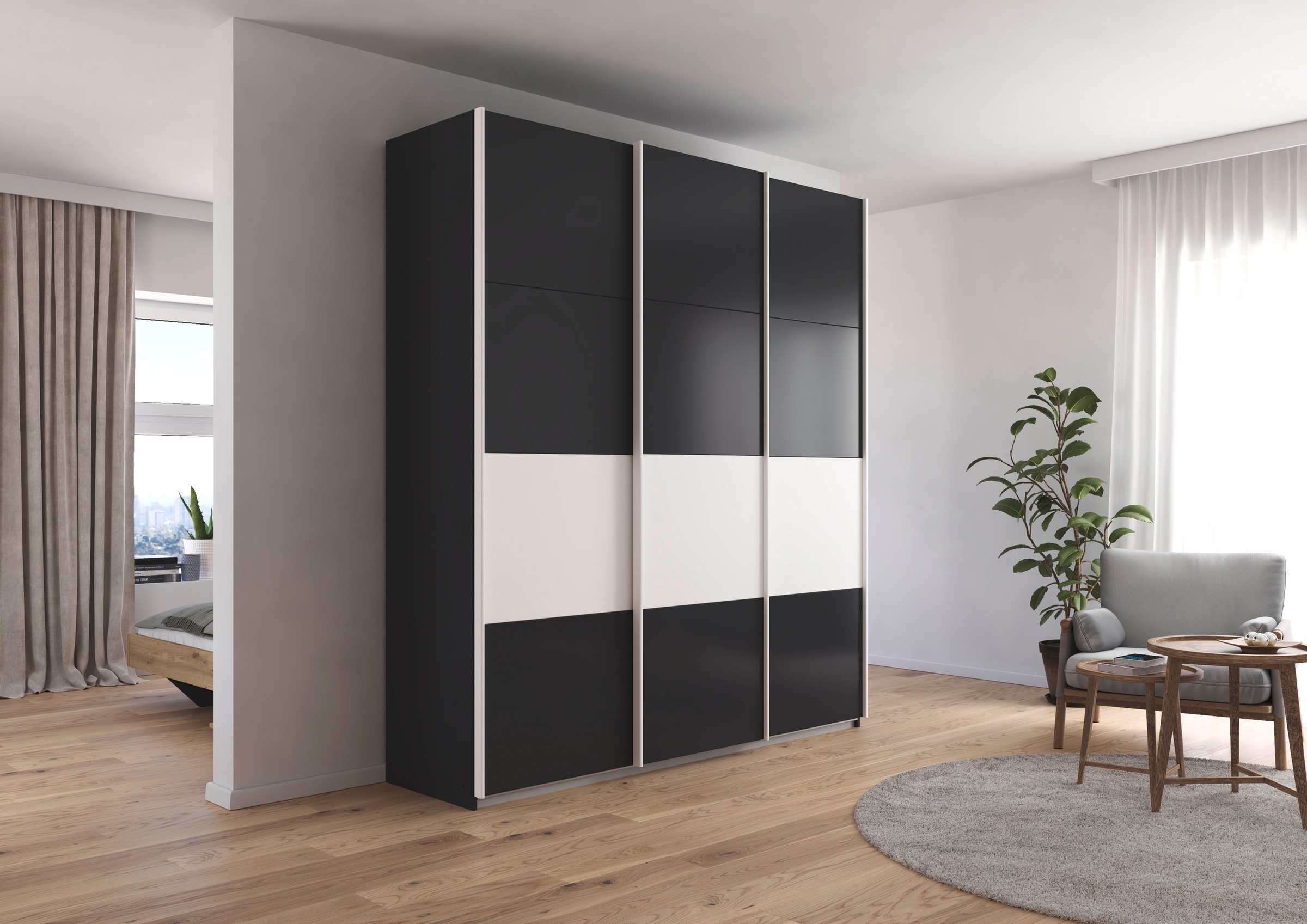 rauch Schwebetürenschrank »Schwebetürenschrank Kleiderschrank Schrank Garderobe CORTONA«, inkl. Inneneinteilung, 2 Stoffboxen und zusätzlichen Einlegeböden